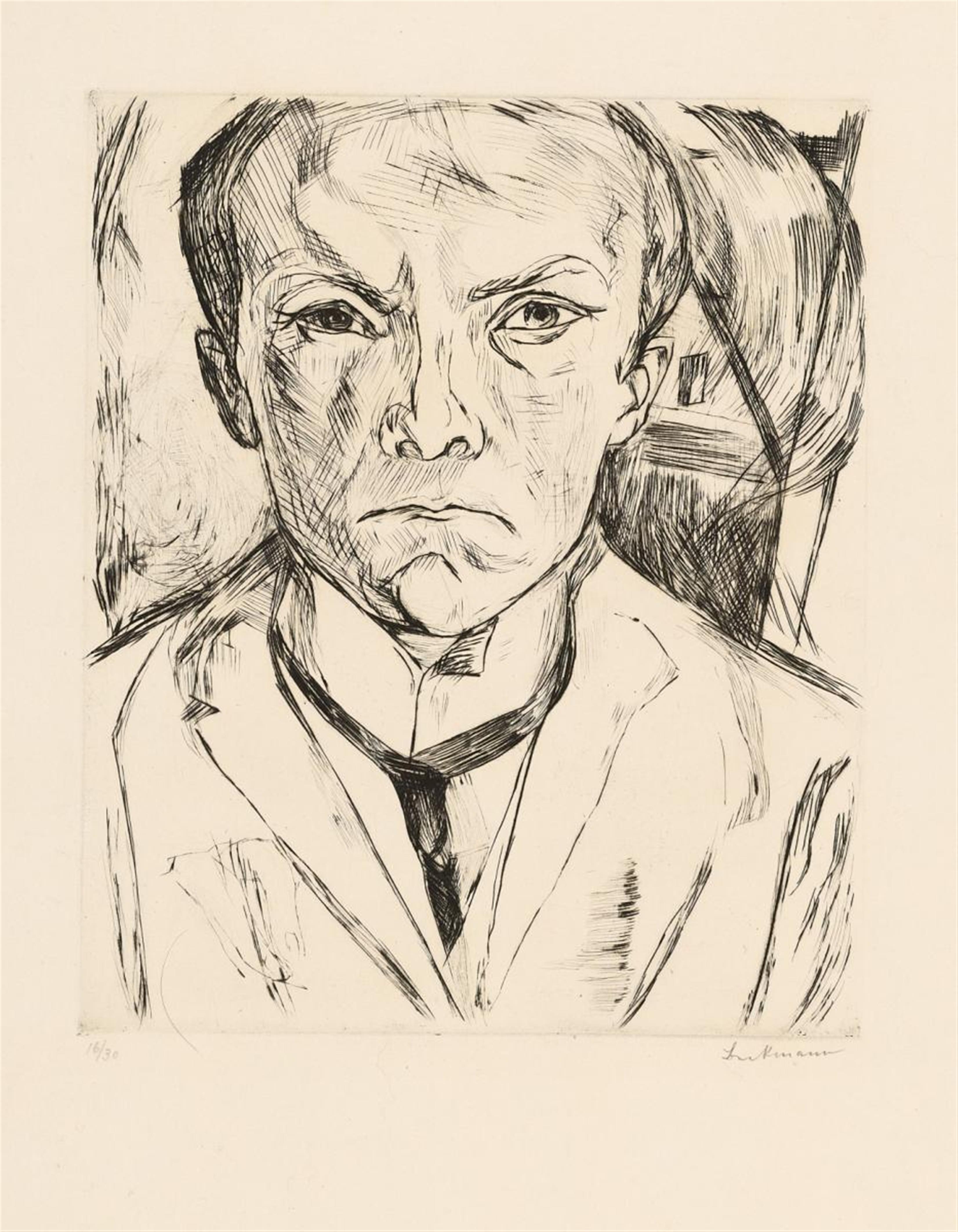 Max Beckmann - Selbstbildnis von vorn, im Hintergrund Hausgiebel - image-1