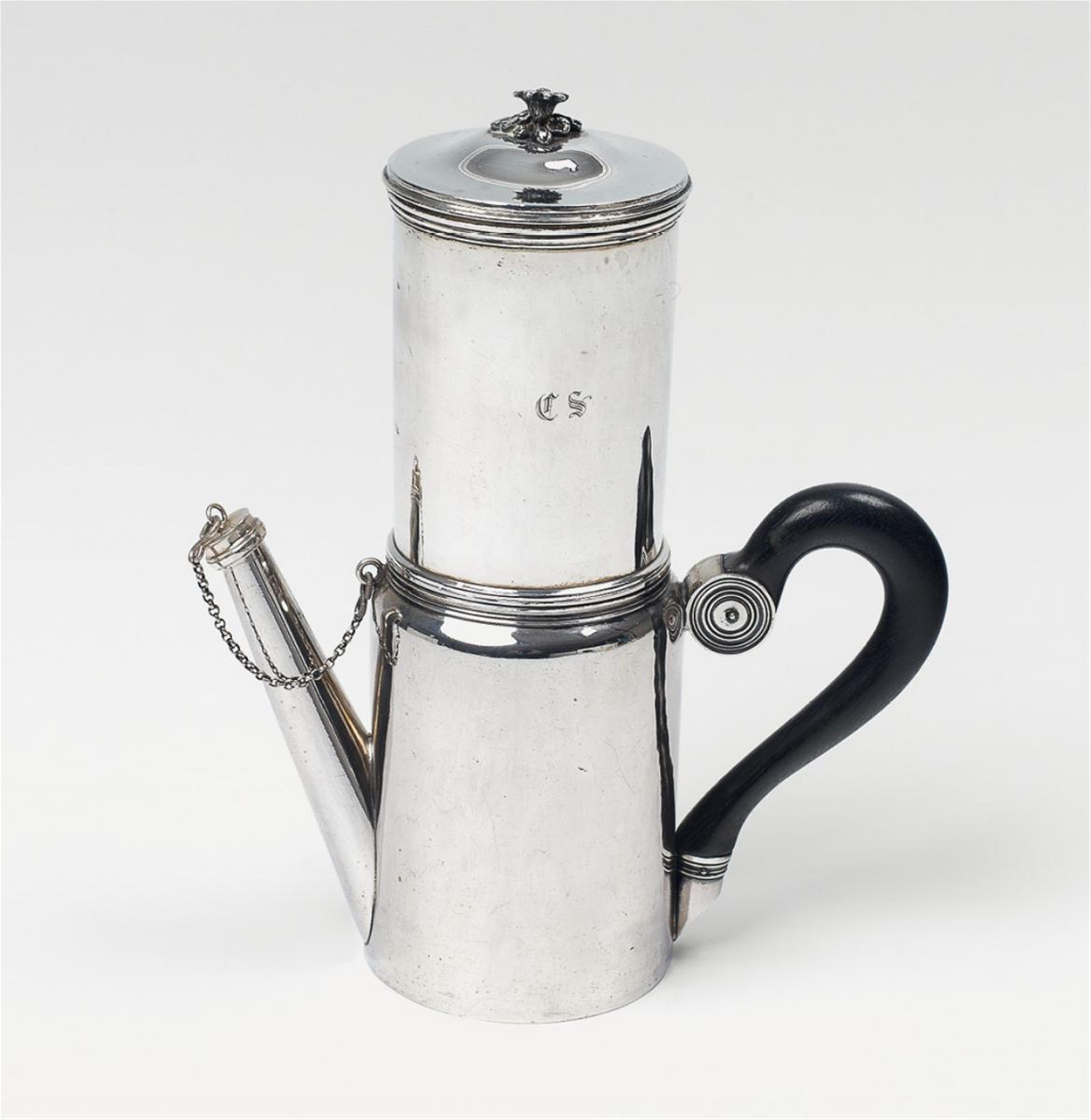 A small French silver pitcher with filter, monogrammed "CS". Mid 19th C. - image-1