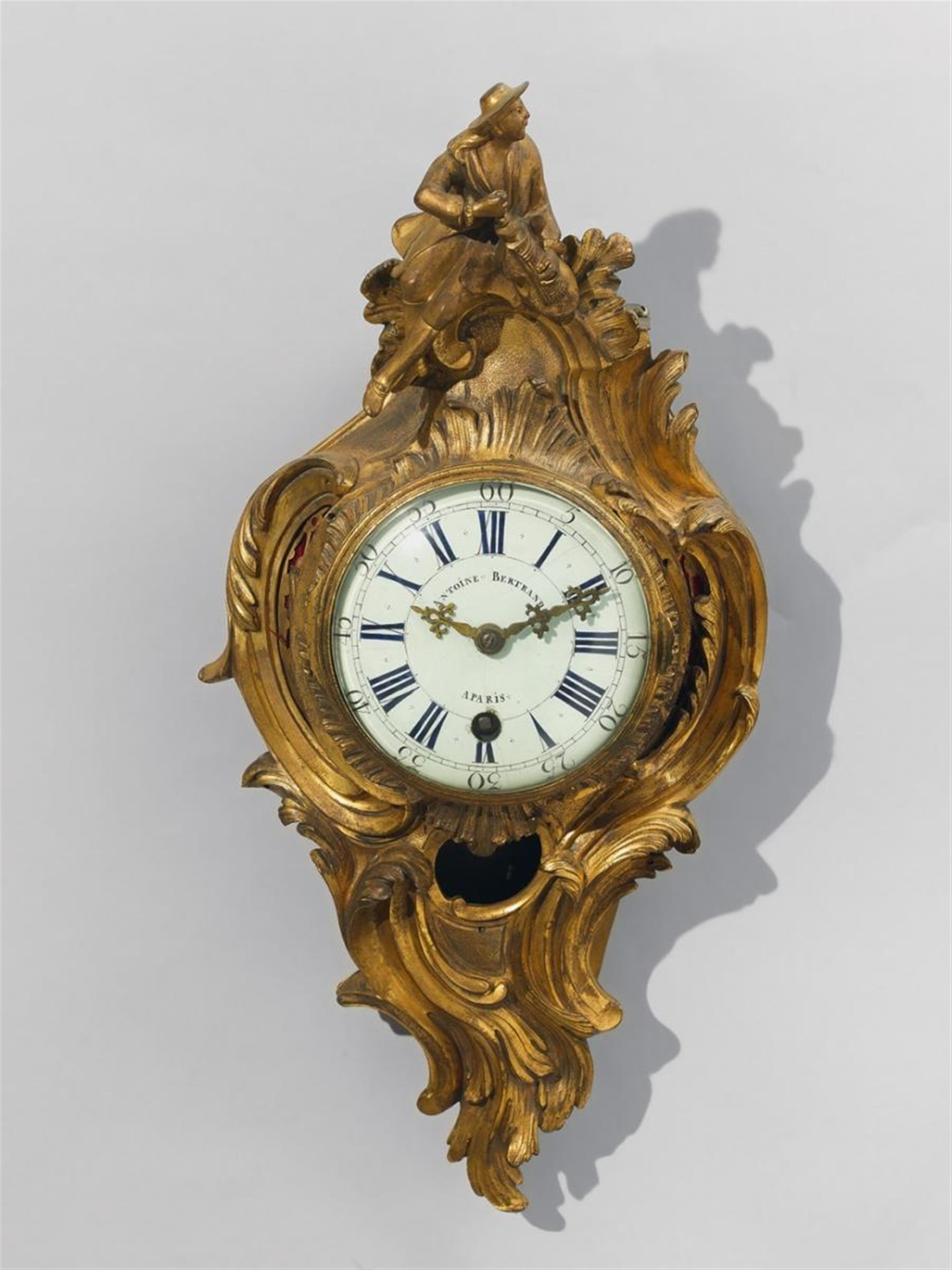 A French Louis XV period gilt bronze cartel clock - image-1