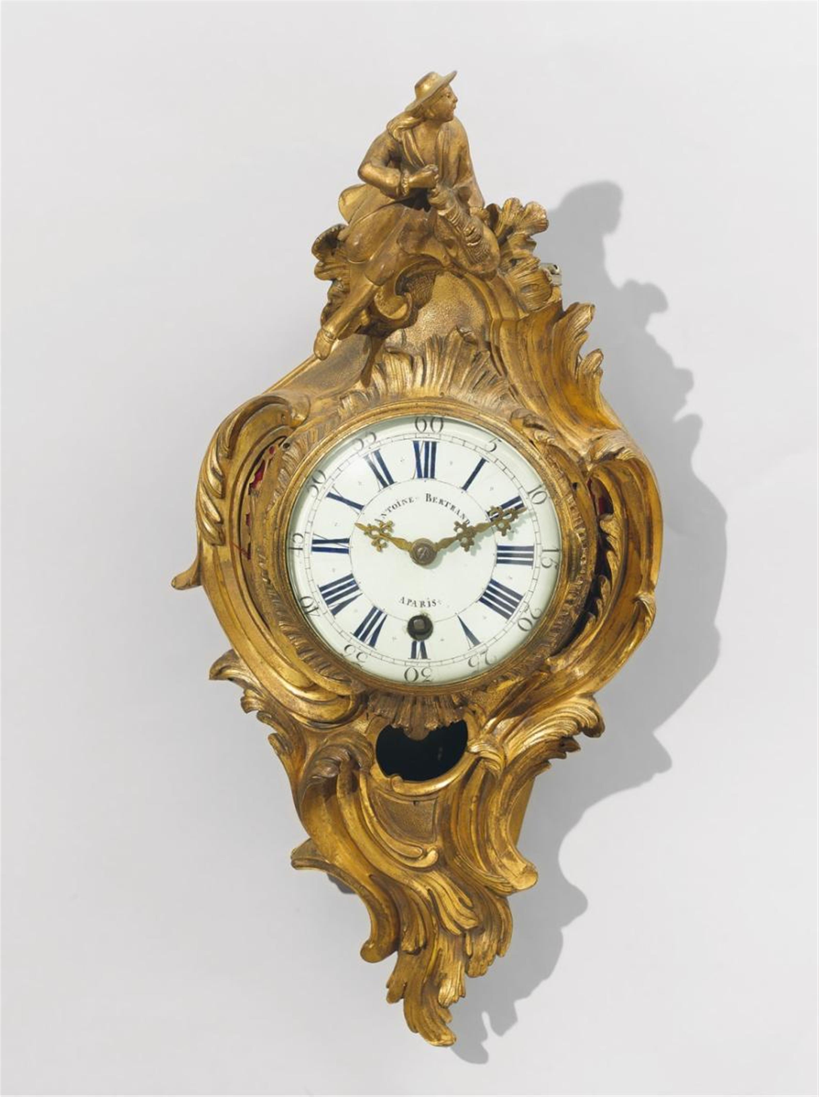 A French Louis XV period gilt bronze cartel clock - image-2