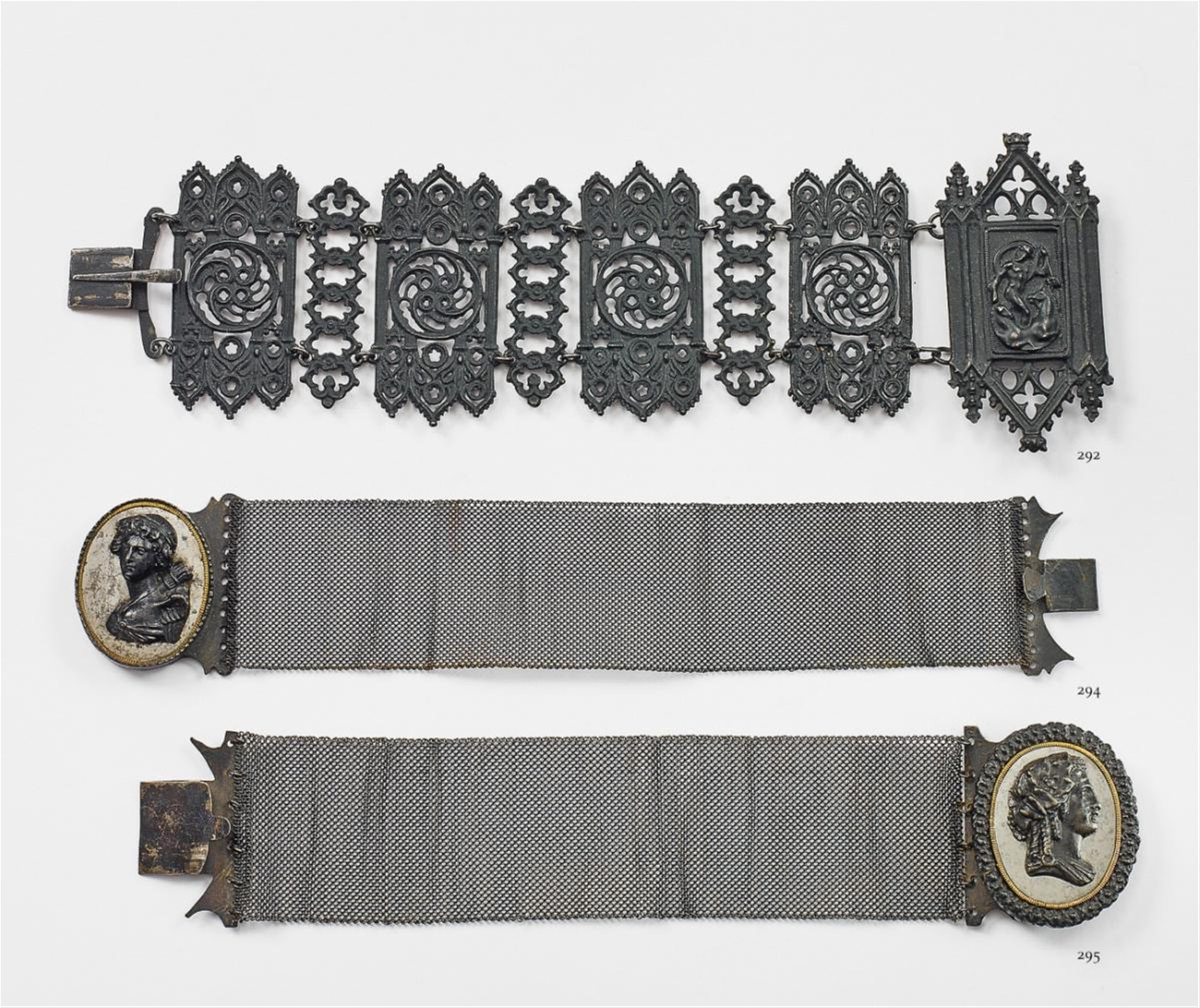 A blackened cast iron Prussian bracelet with a Maenad. - image-1