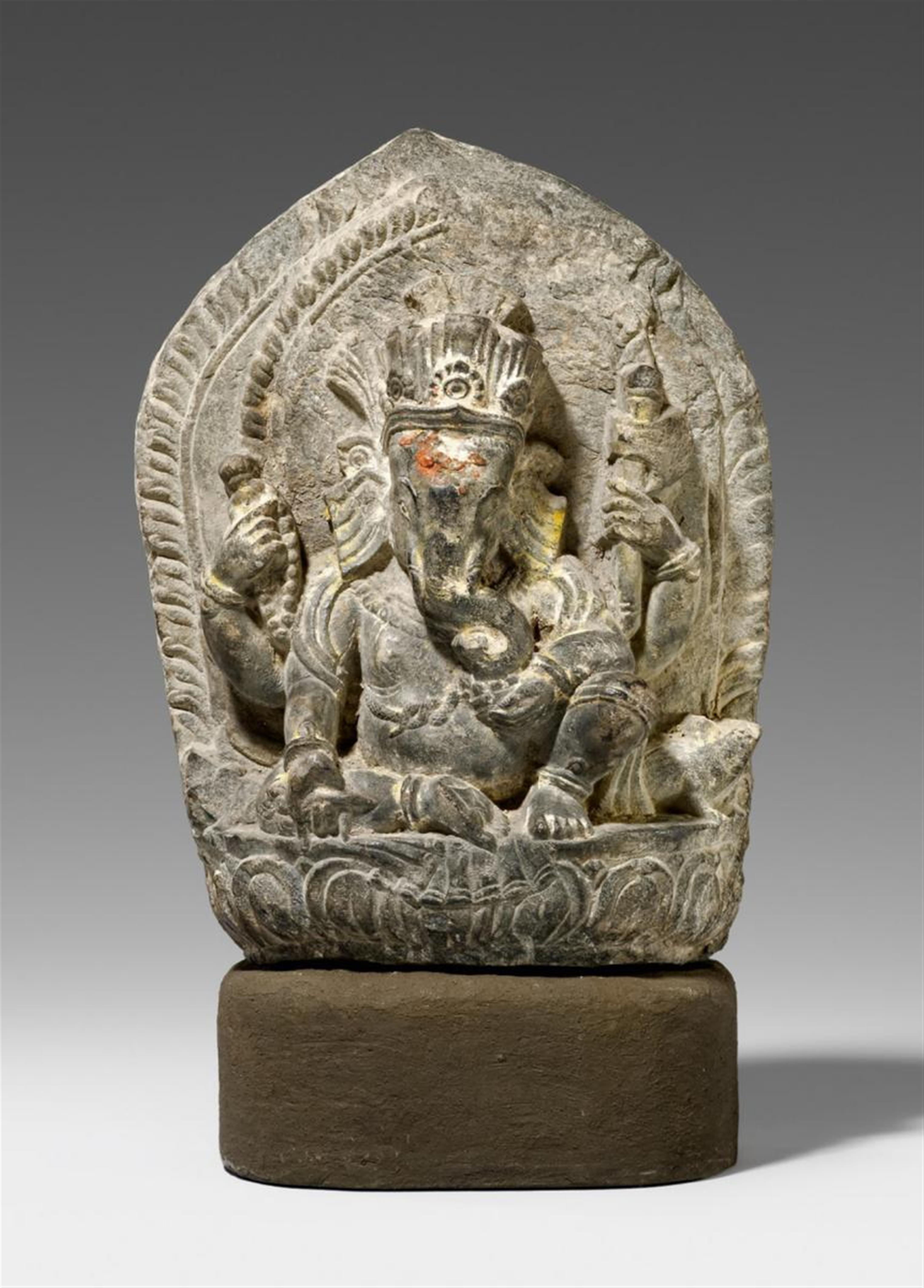 A black stone figure of Ganesha. Nepal. Around 17th century - image-1