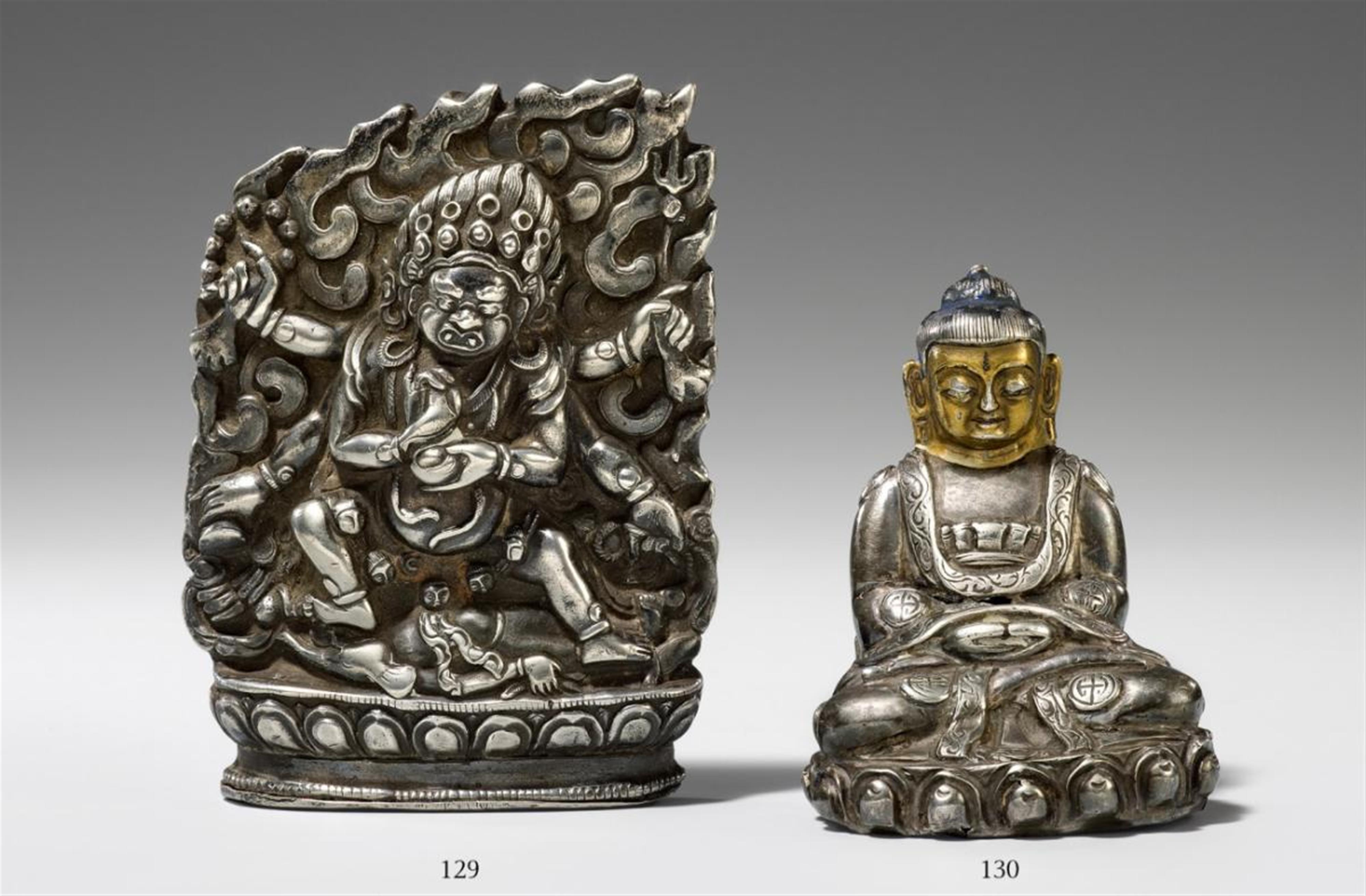 A silver figure of Shadbhuja-Mahakala in relief. Tibet - image-1