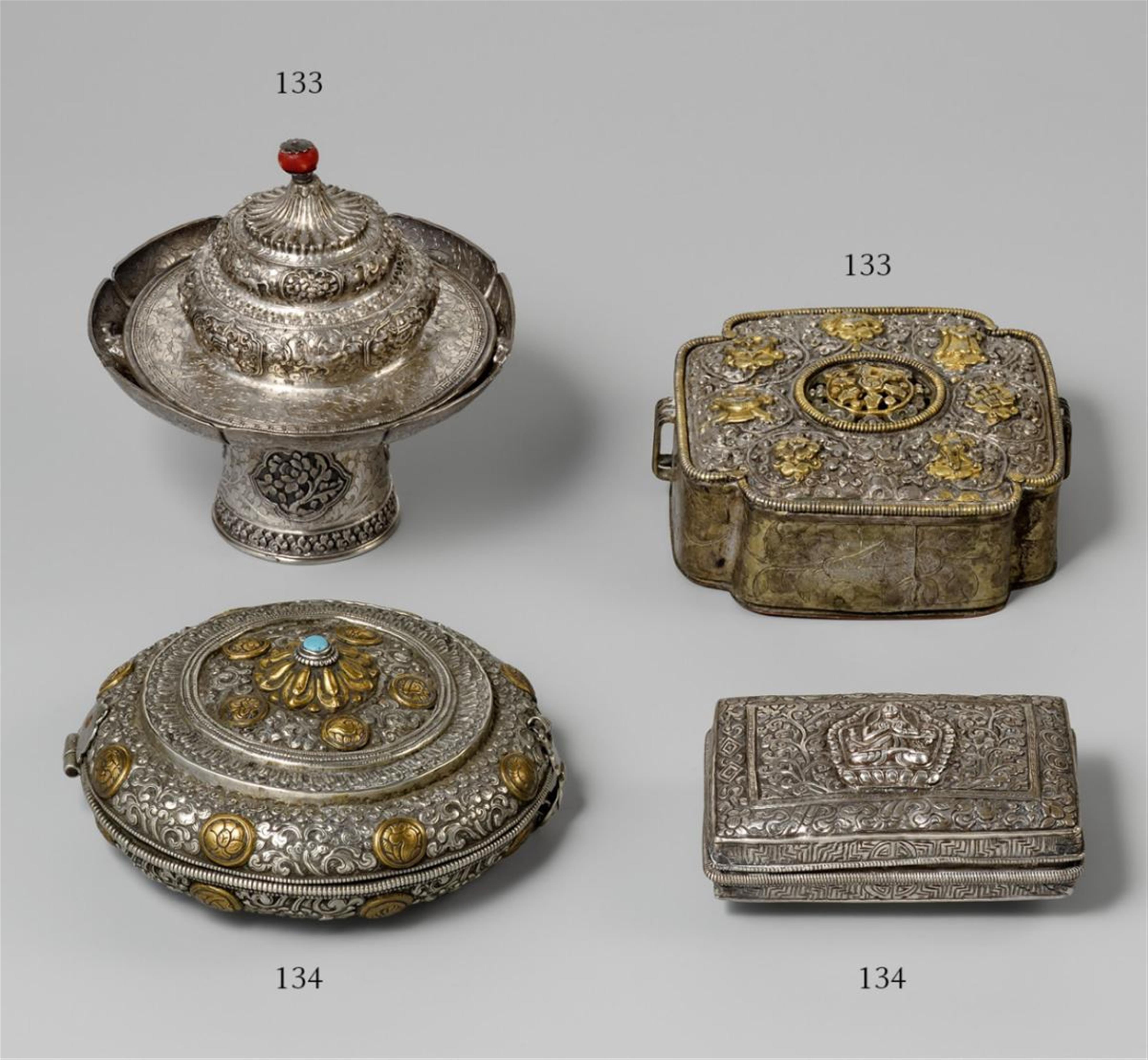 A silver stand and lid and a relic box. Tibet - image-1
