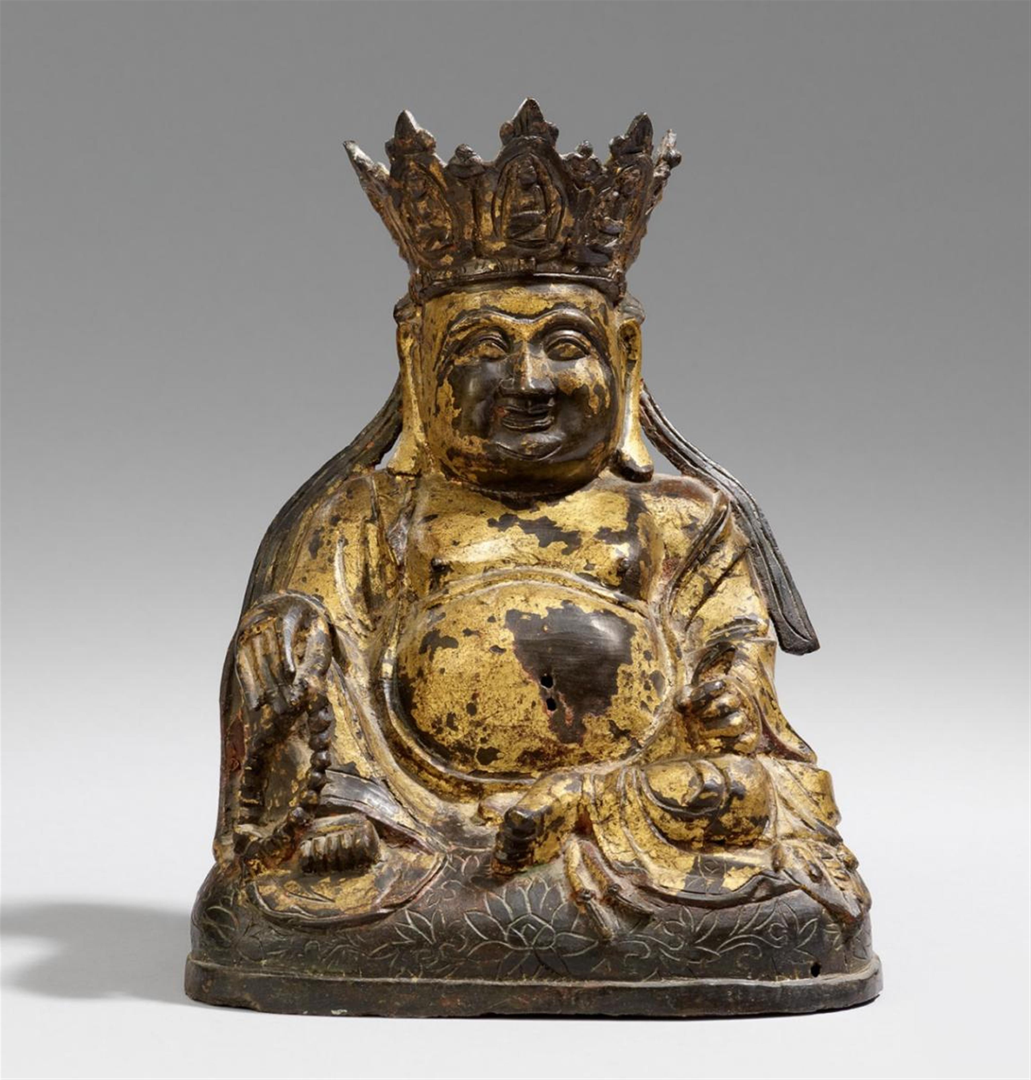 A lacquered ang gilded bronze figure of Budai, also called Milefo. Ming dynasty - image-1