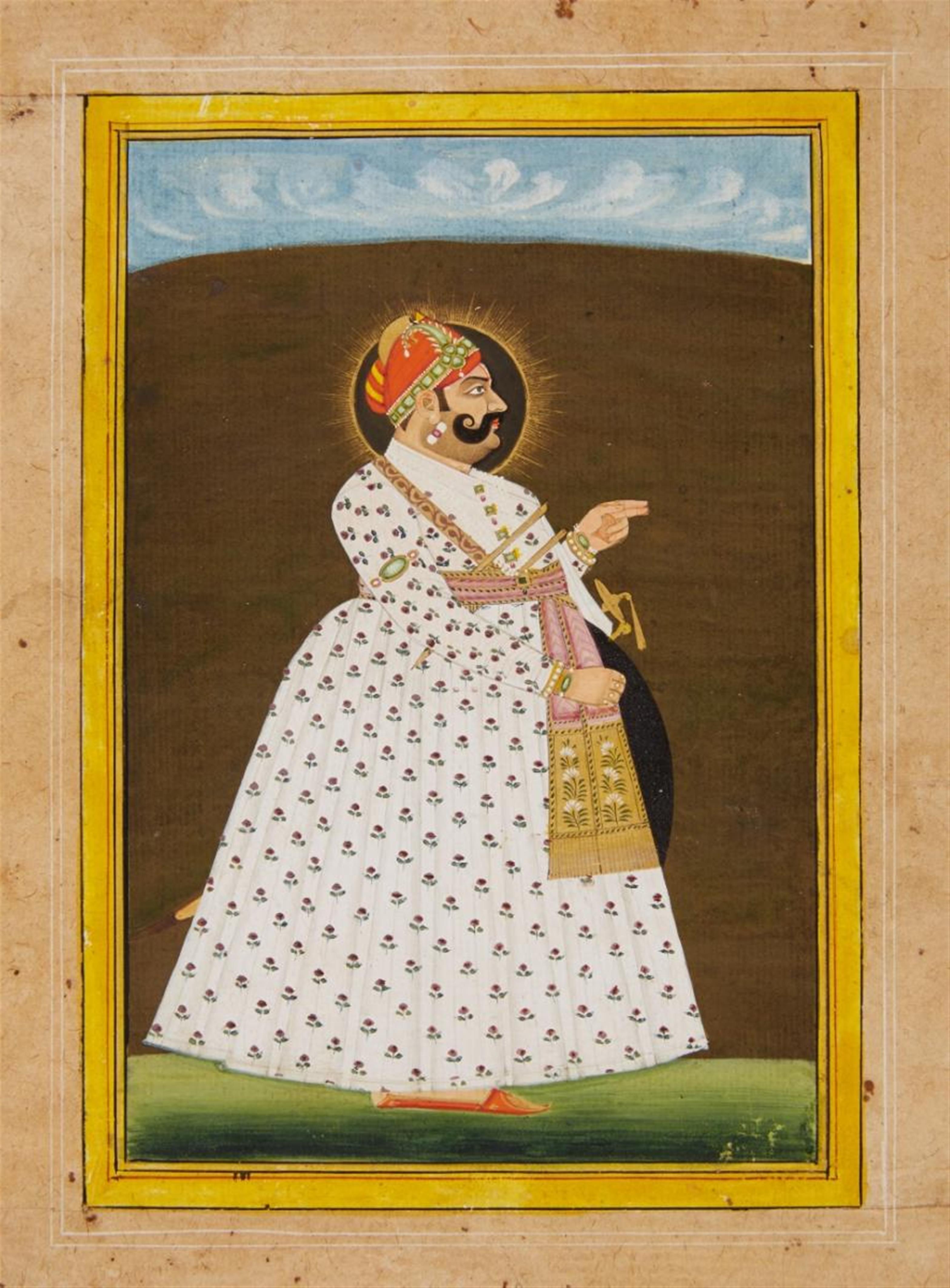 A Rajasthani portrait of Maharaja Madho Singhji of Jodhpur. 19th century - image-1