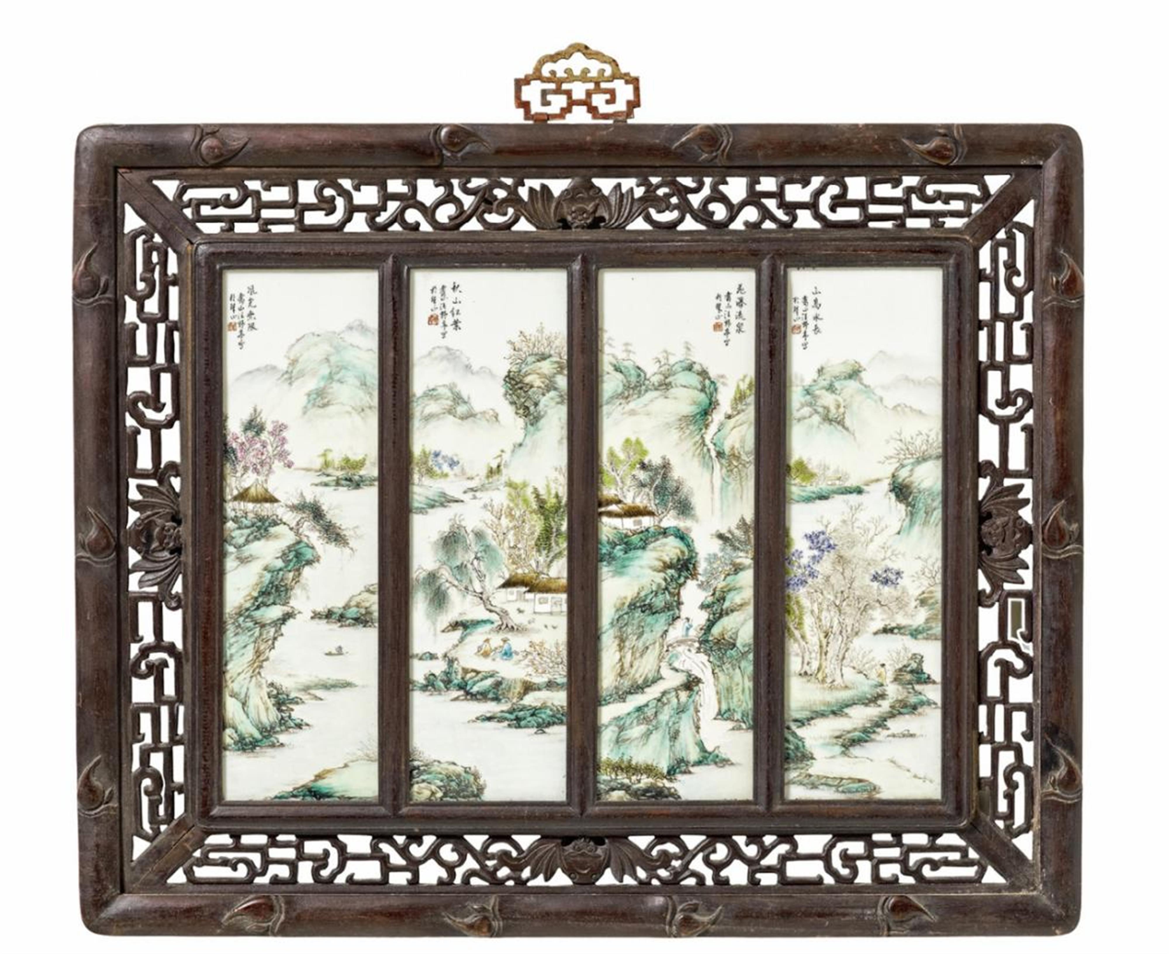 Four famille rose-glazed tiles in one frame. 20th century - image-1