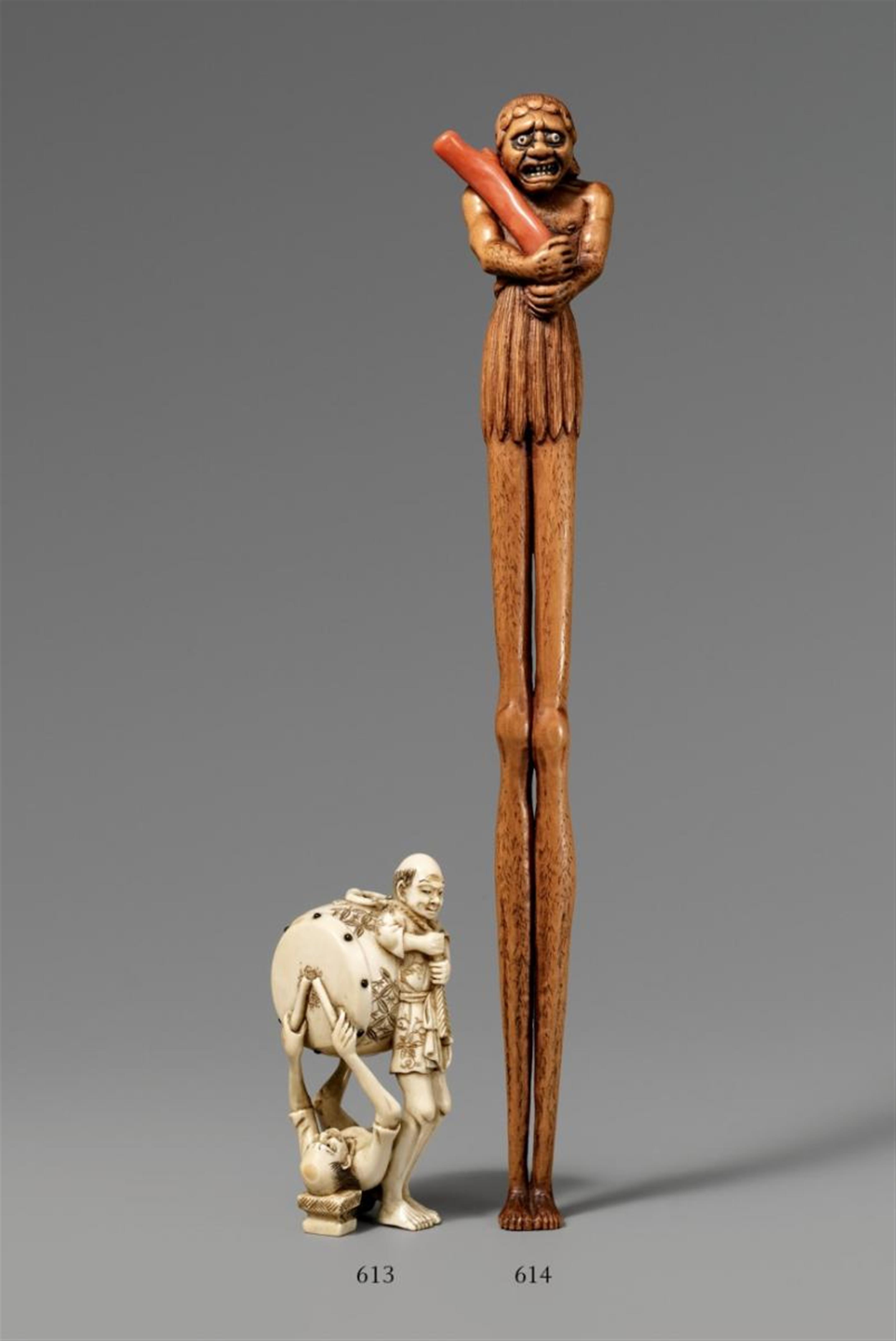 An ivory netsuke of ashinaga and tenaga. Second half 19th century - image-1