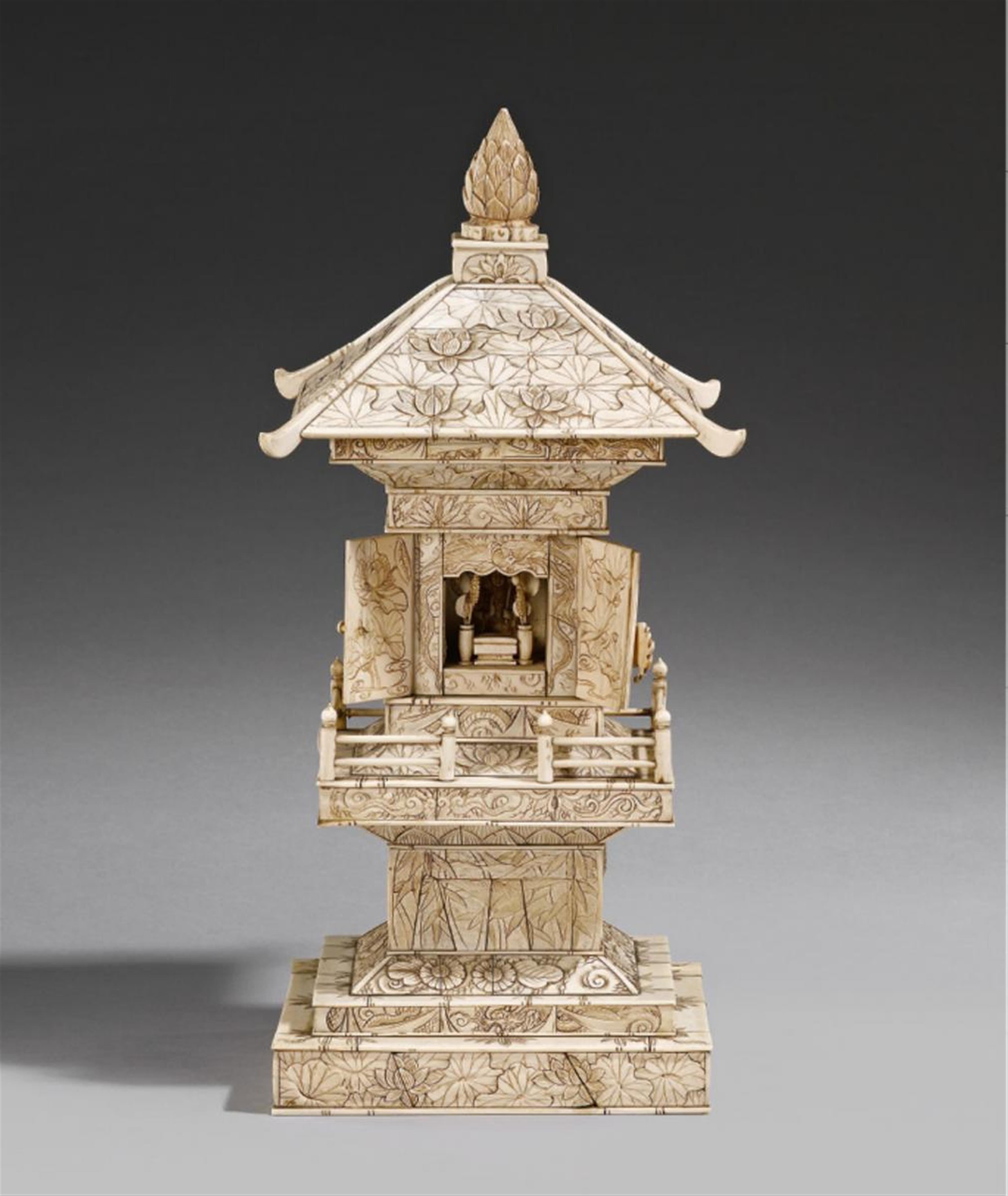 A walrus tusk Buddhist shrine. Late 19th century - image-1