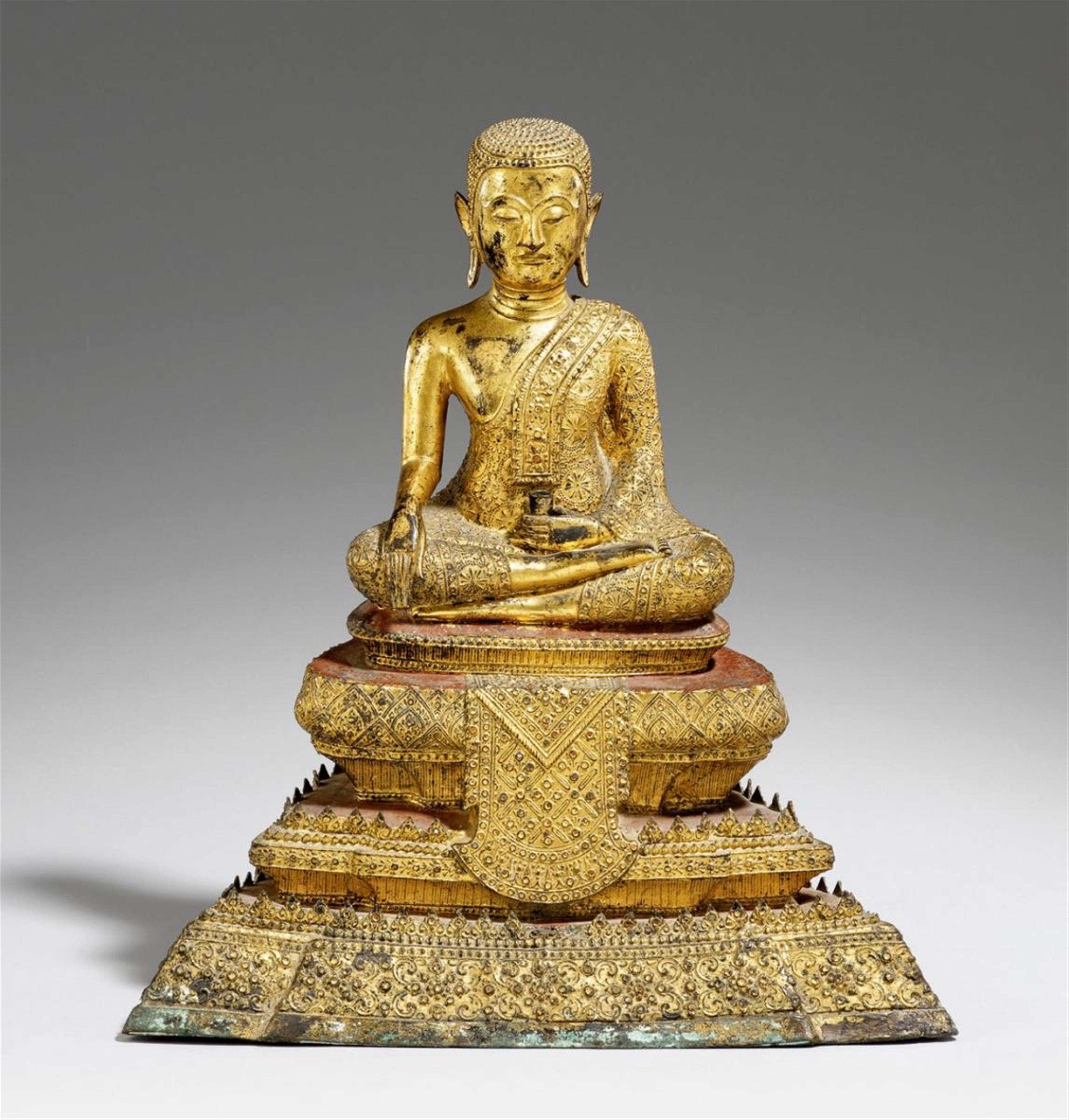 A Ratankosin lacquered and gilded bronze figure of a monk. 19th century - image-1