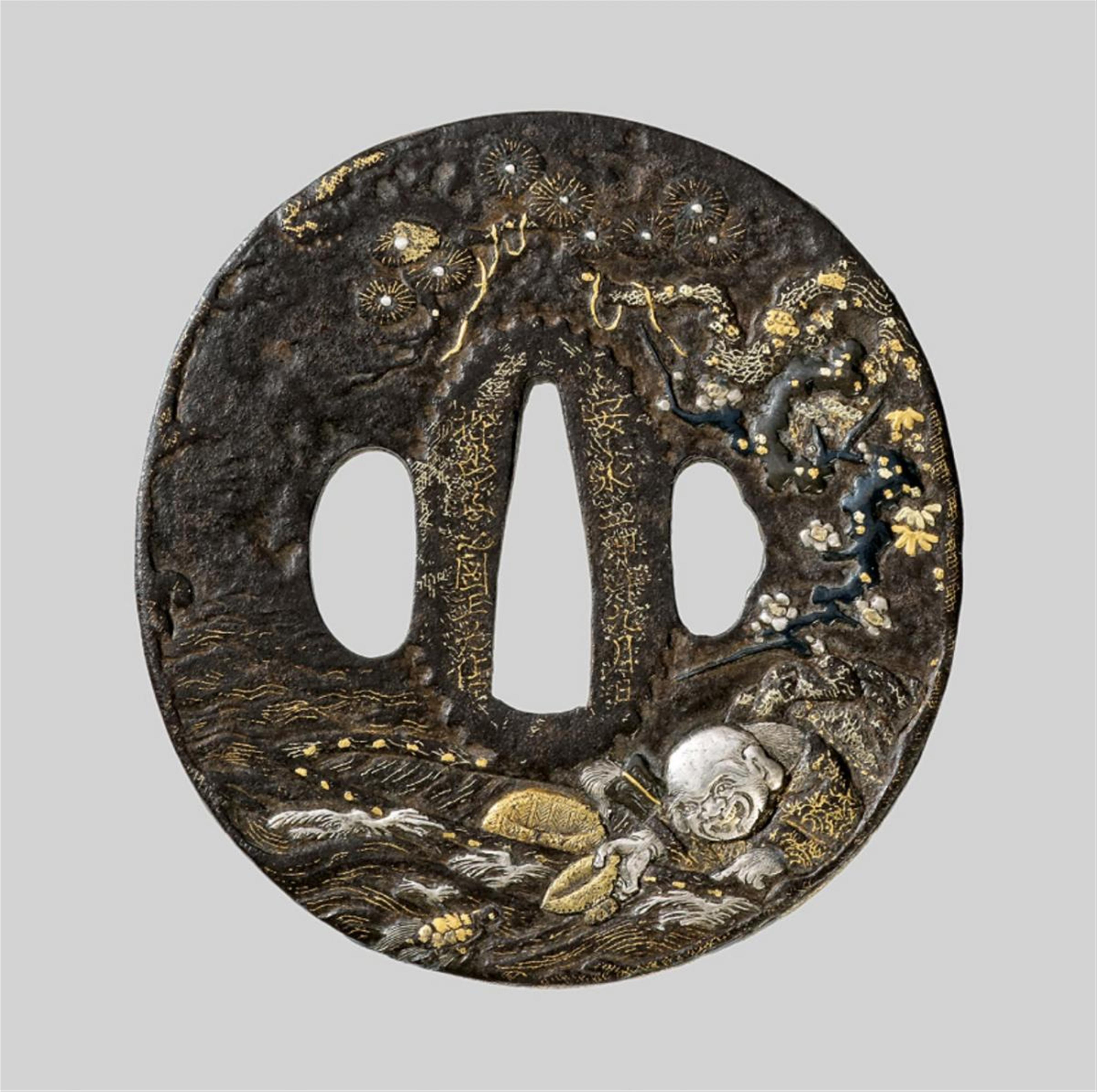 An iron tsuba. Dated 1776 - image-1