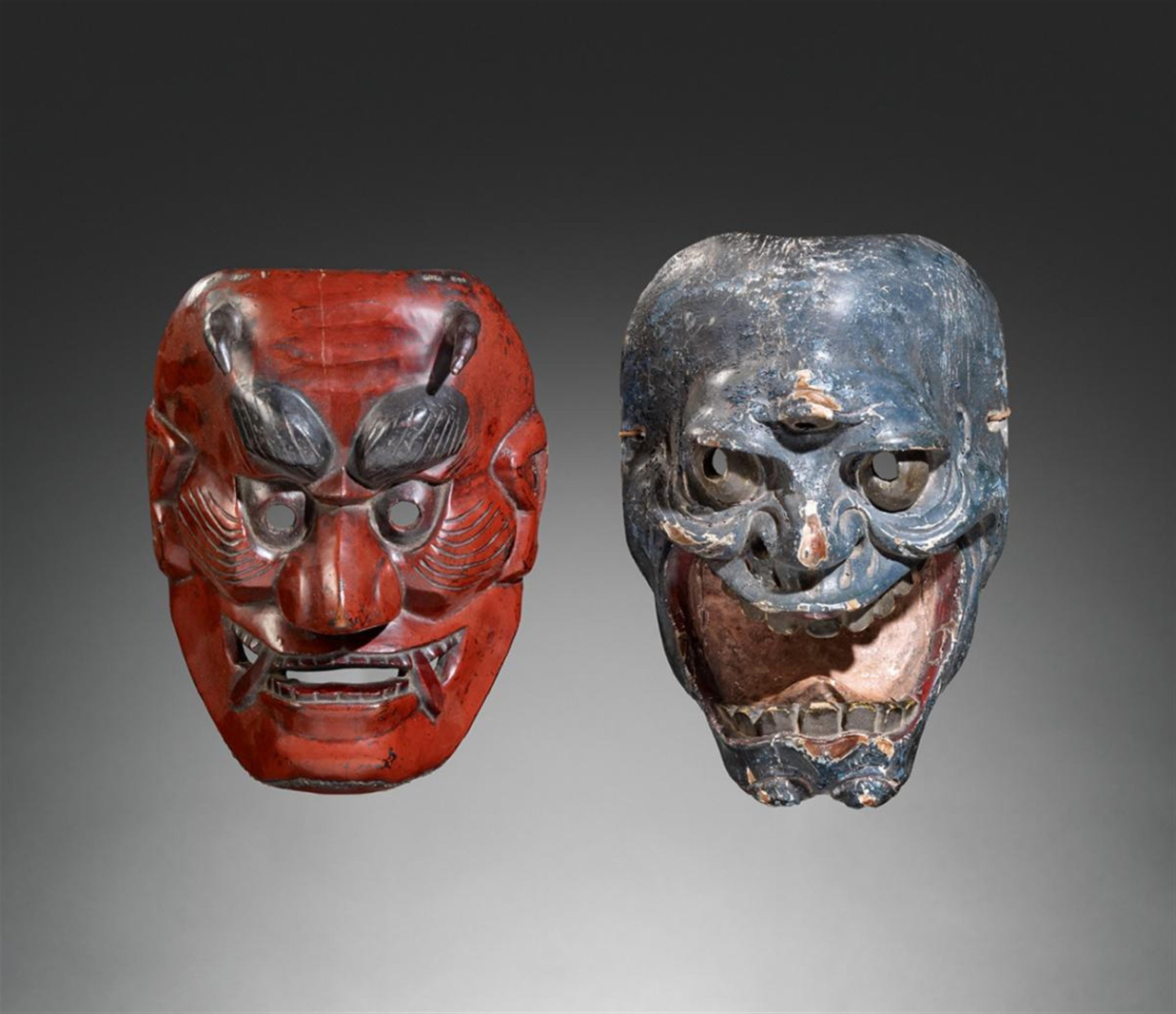 Two polychromed wood folk masks. 19th century - image-1