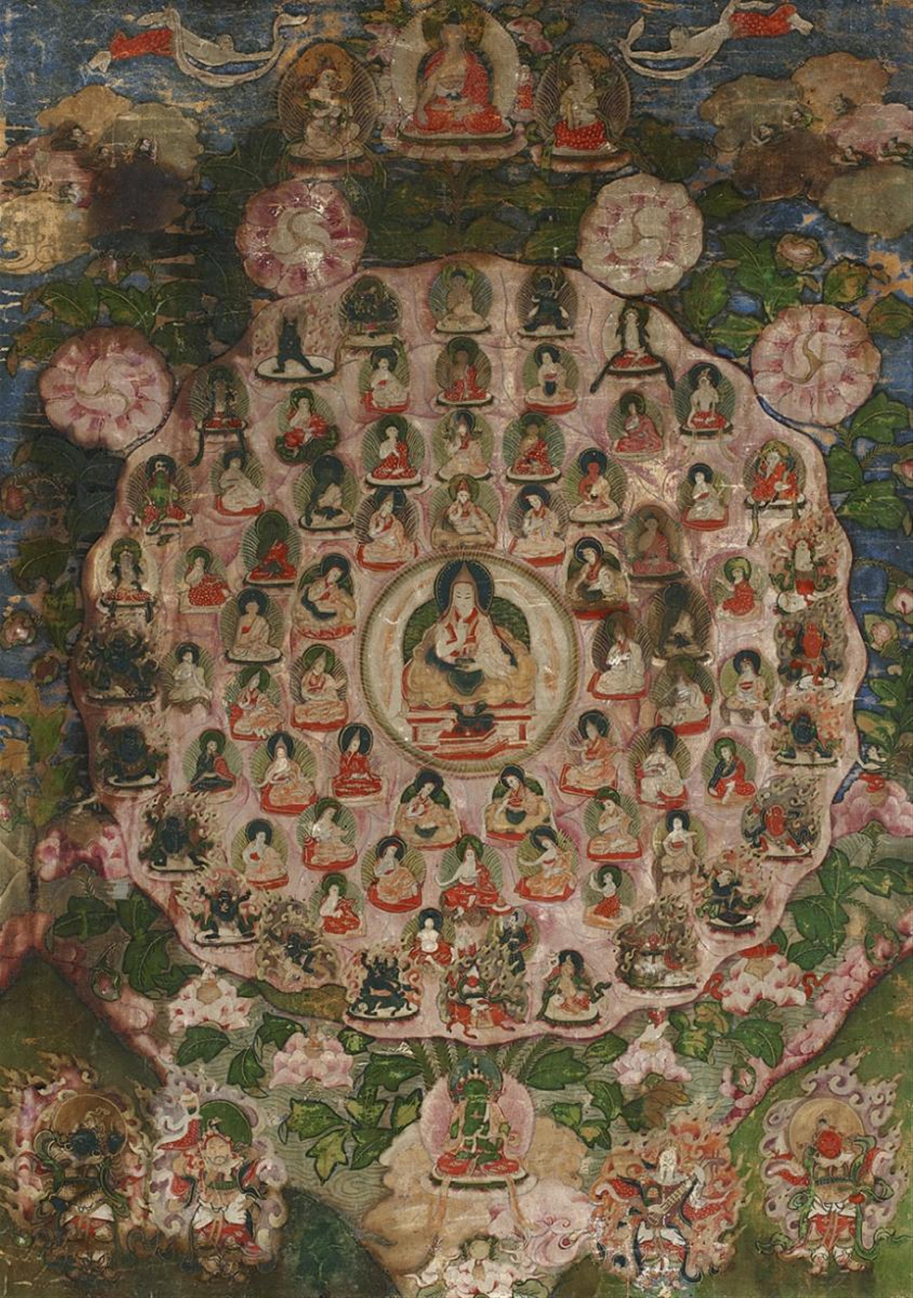 A Tibetan thangka depicting the lineage of Tsongkhapa. 18th/19th century - image-1