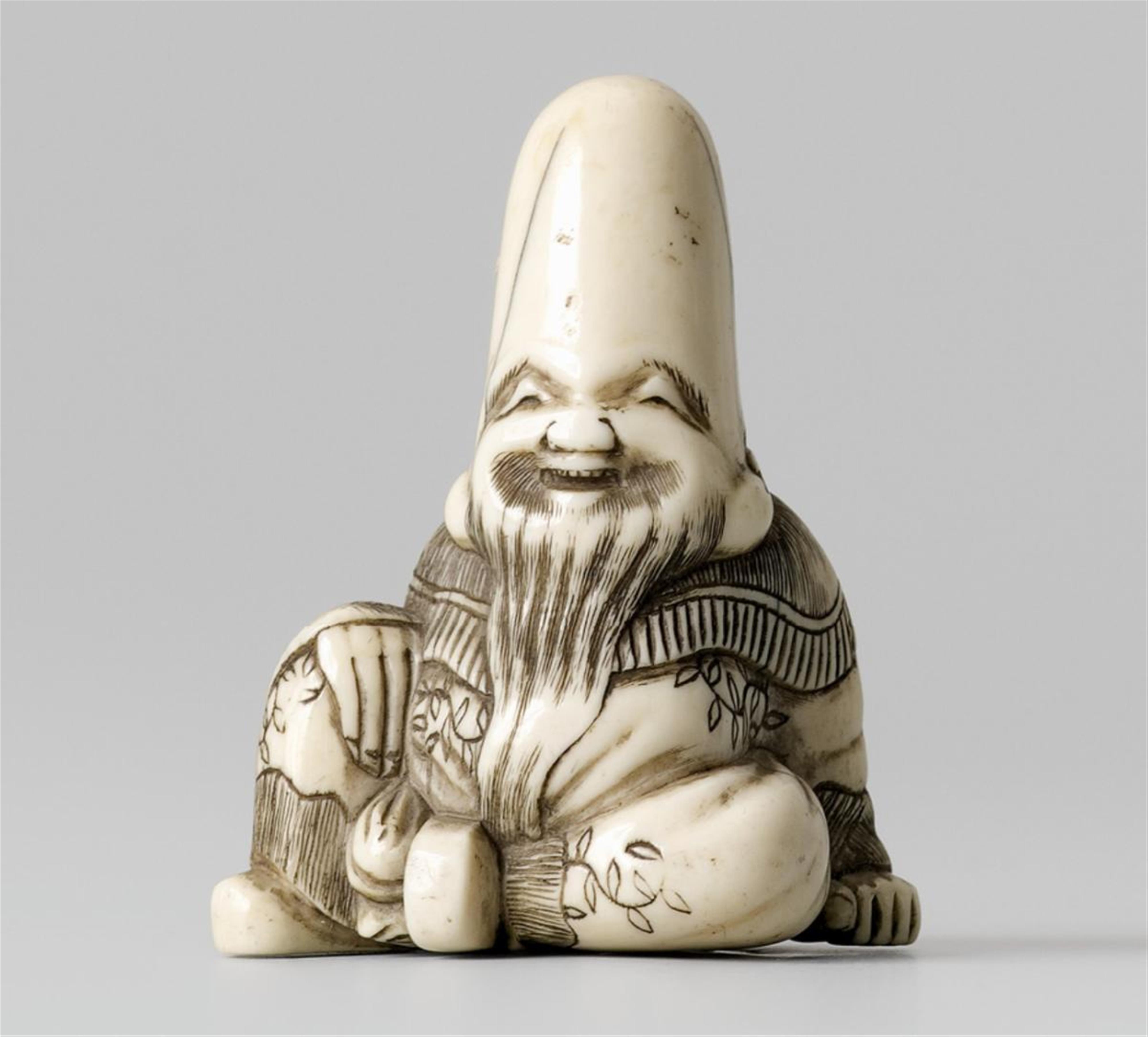 A Kyoto school ivory netsuke of Fukurokuju. 19th century - image-1