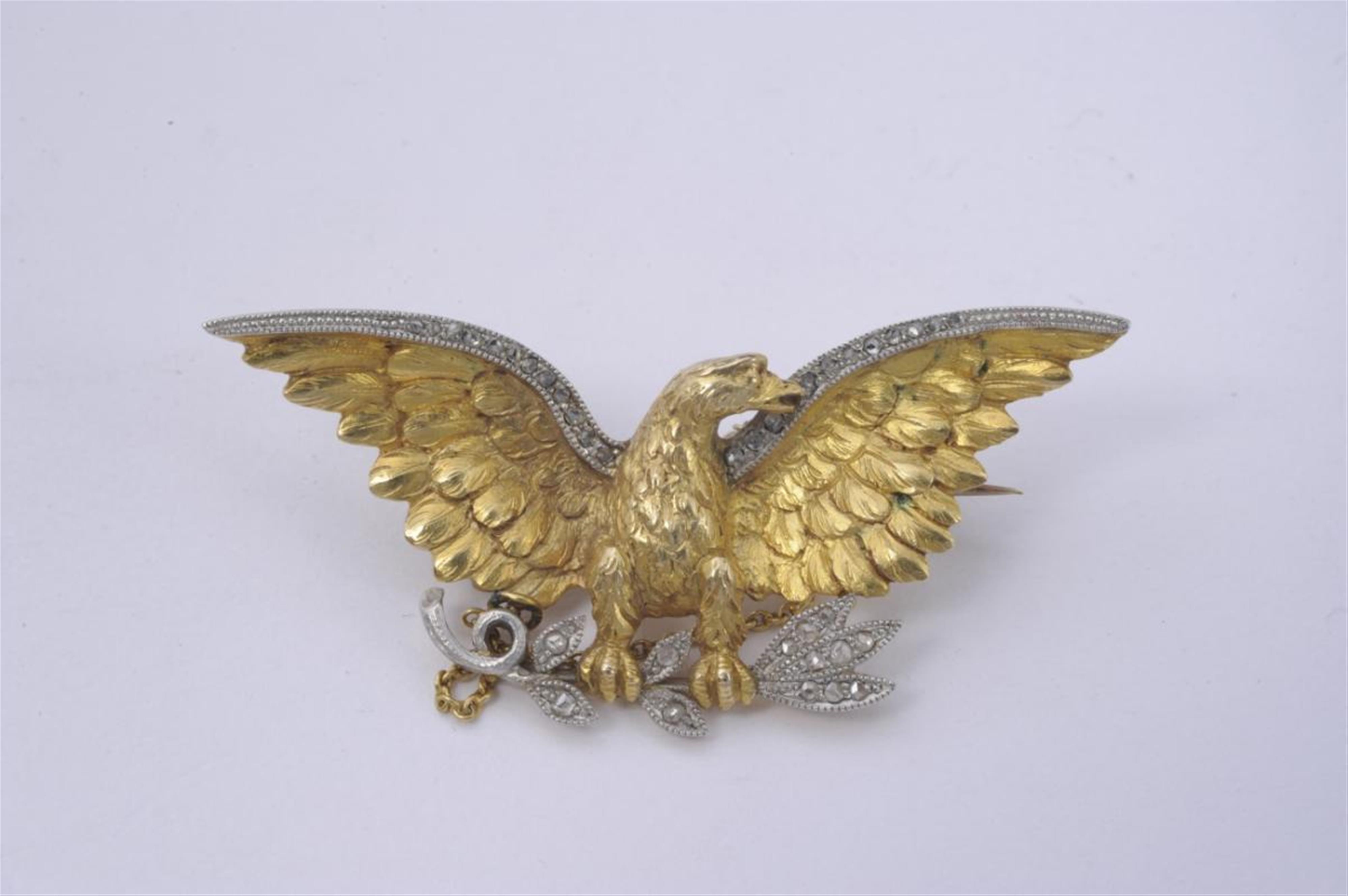 An 18k gold and diamond Belle Epoque brooch formed as an eagle. - image-1