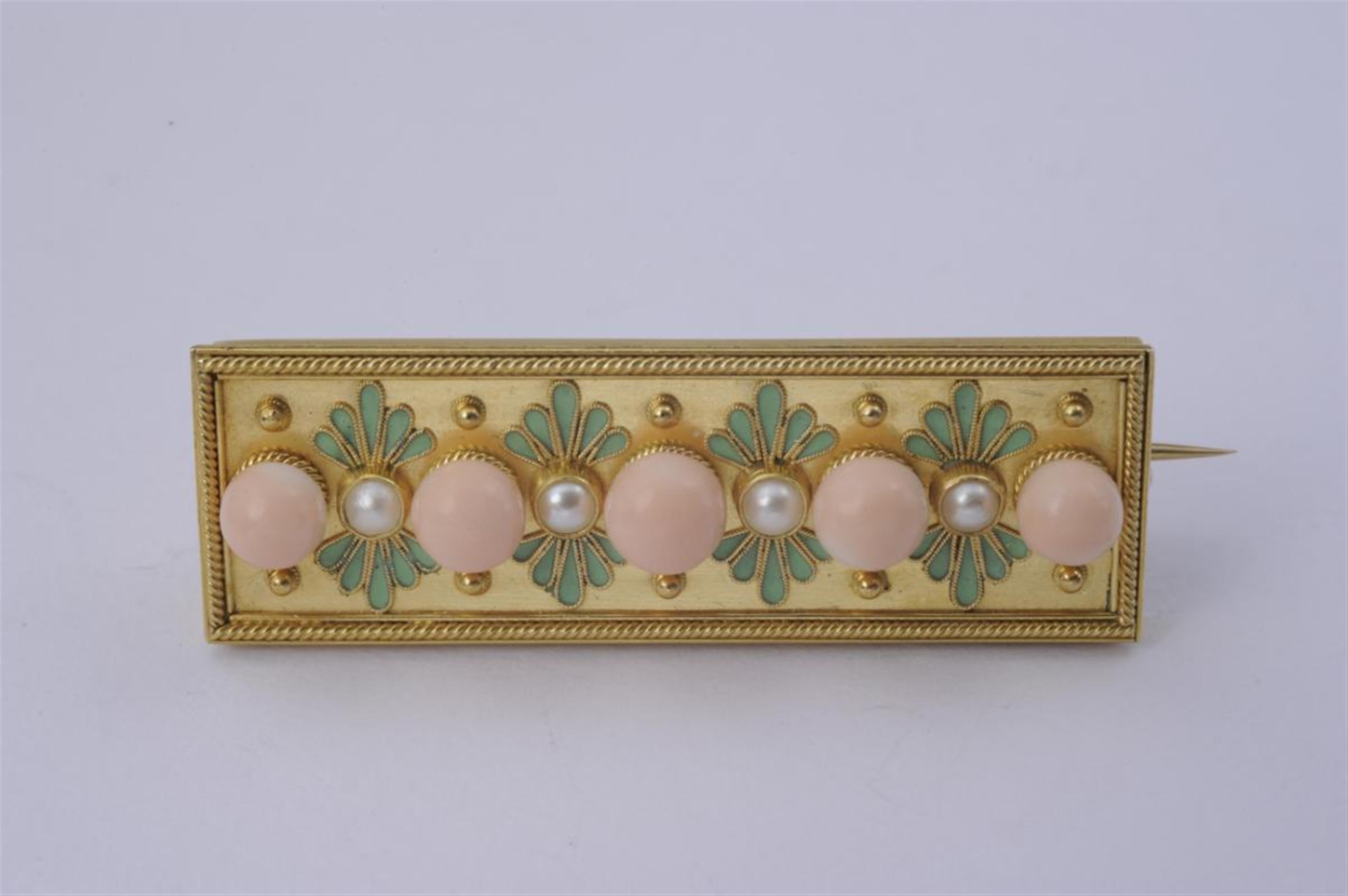 An 18k gold archeological revival style brooch. - image-1