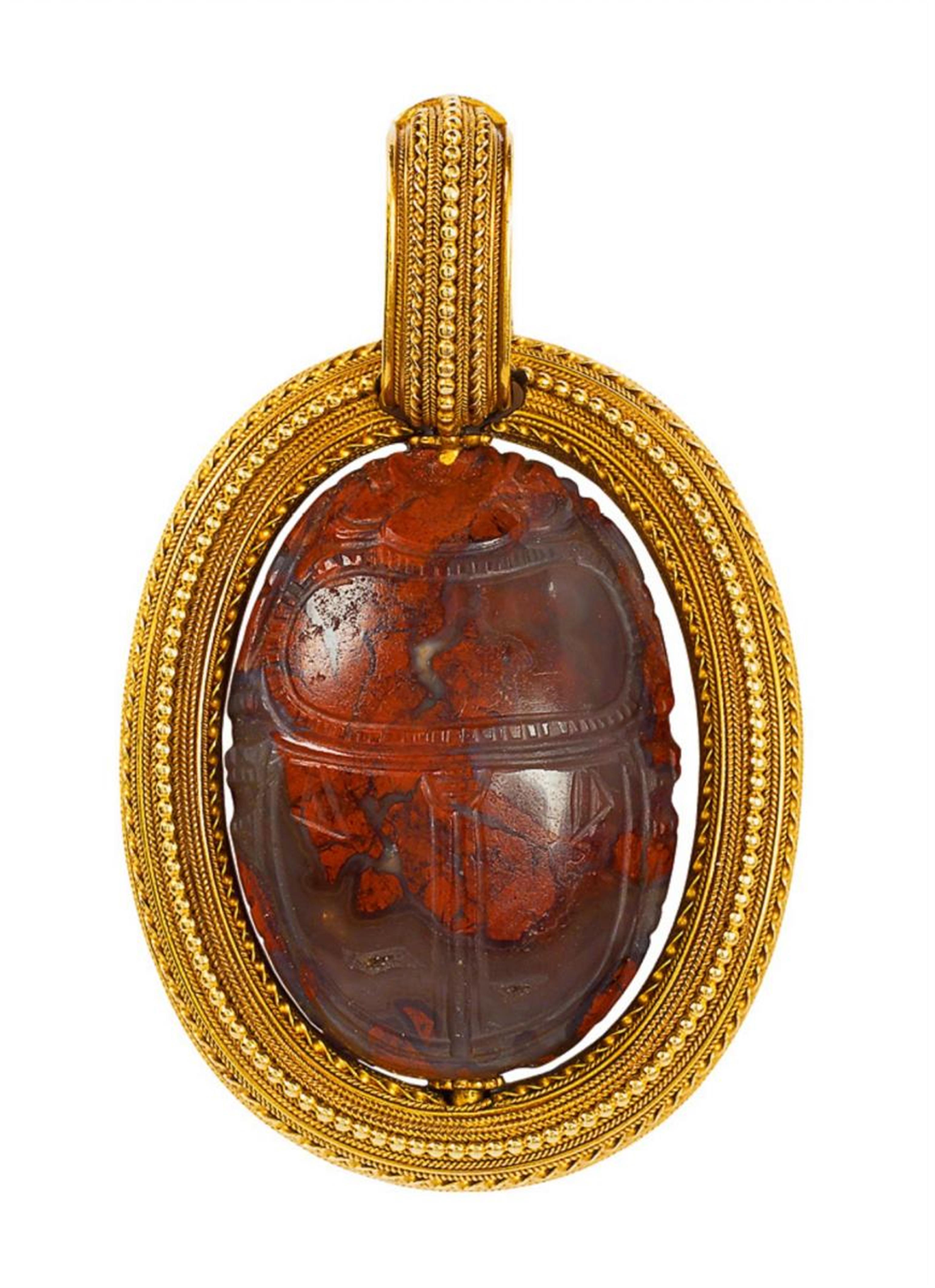 A Victorian 18k gold scarab pendant. - image-1
