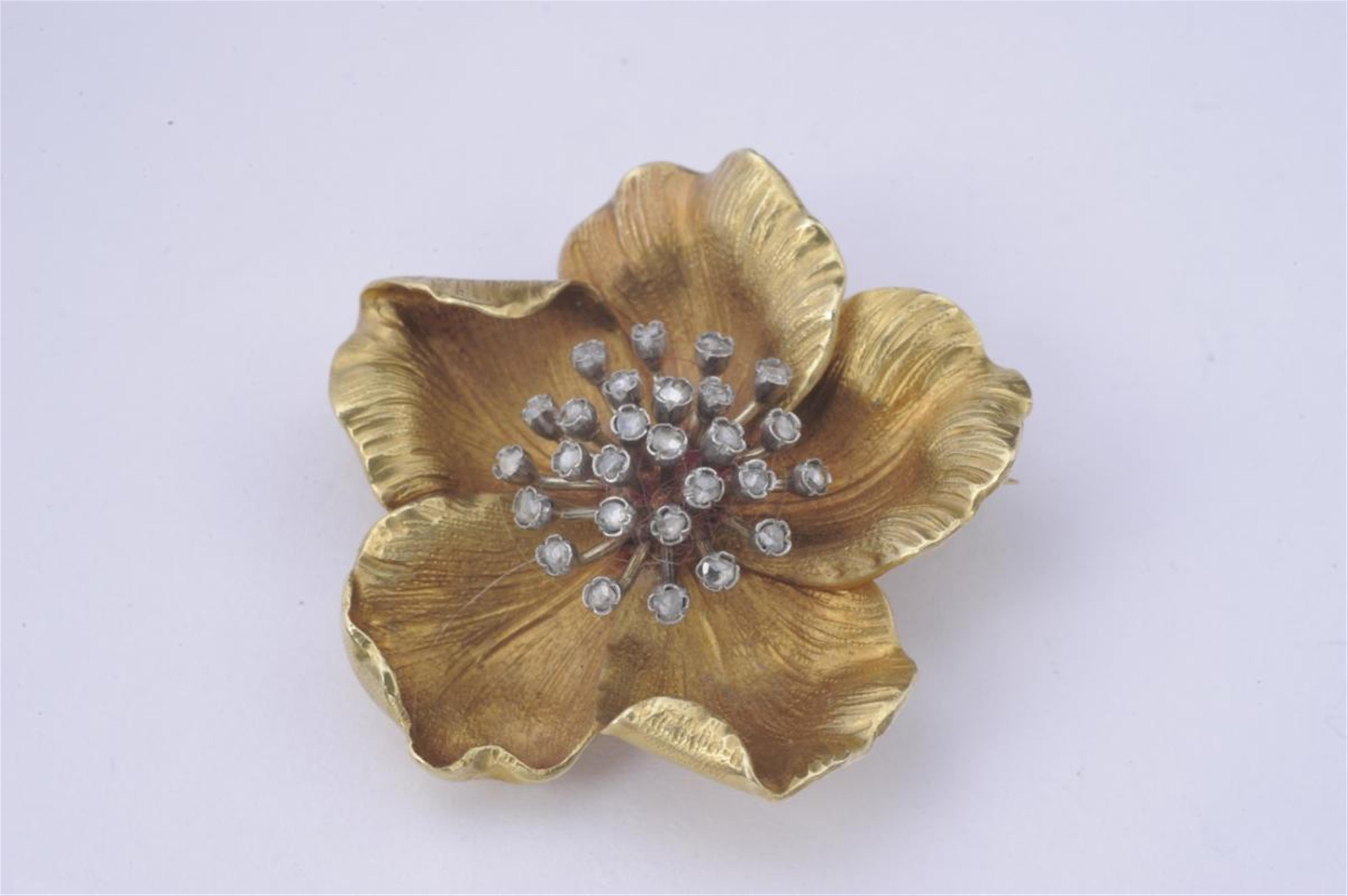 An Italian 18k gold and rose diamond brooch formed as an anemone. - image-1