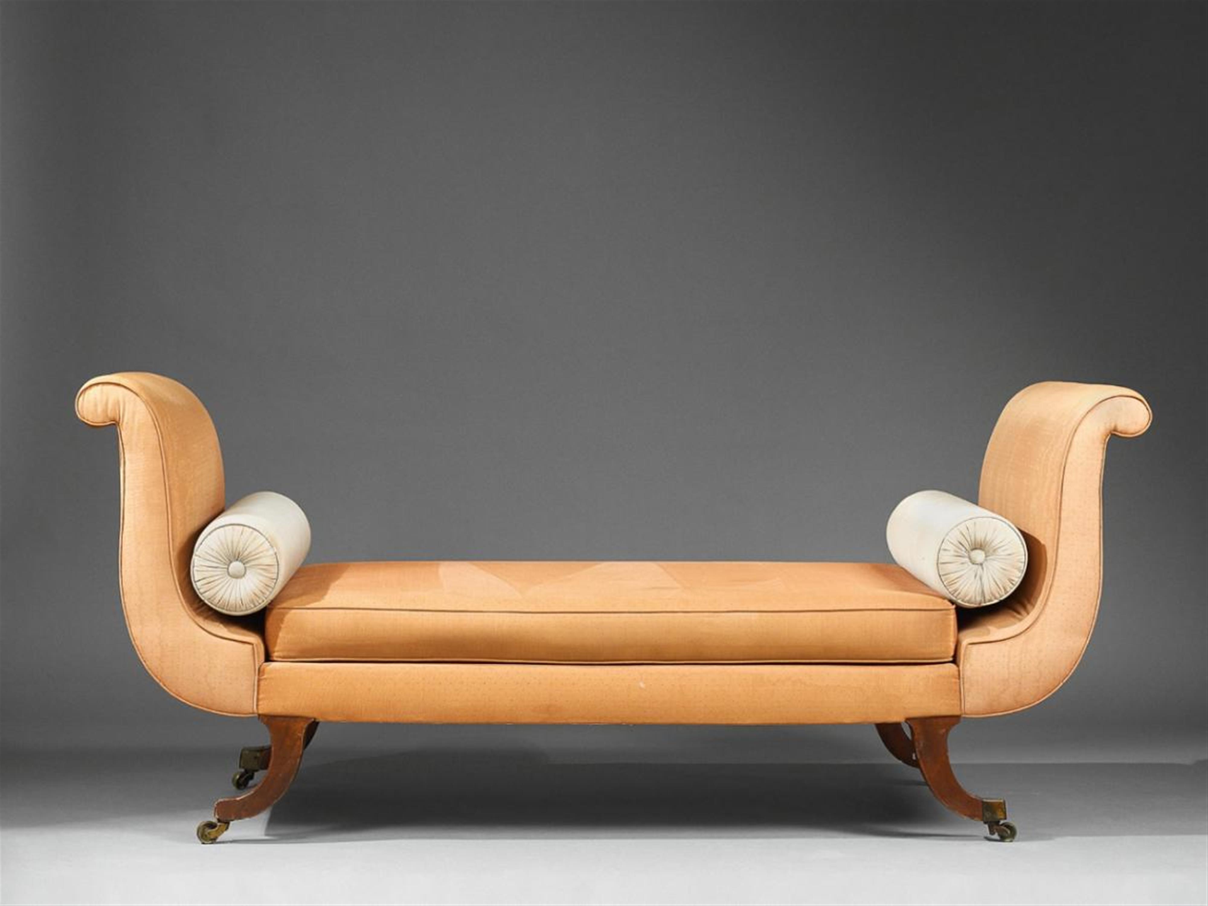 An upholstered Neoclassical mahogany recliner. - image-1