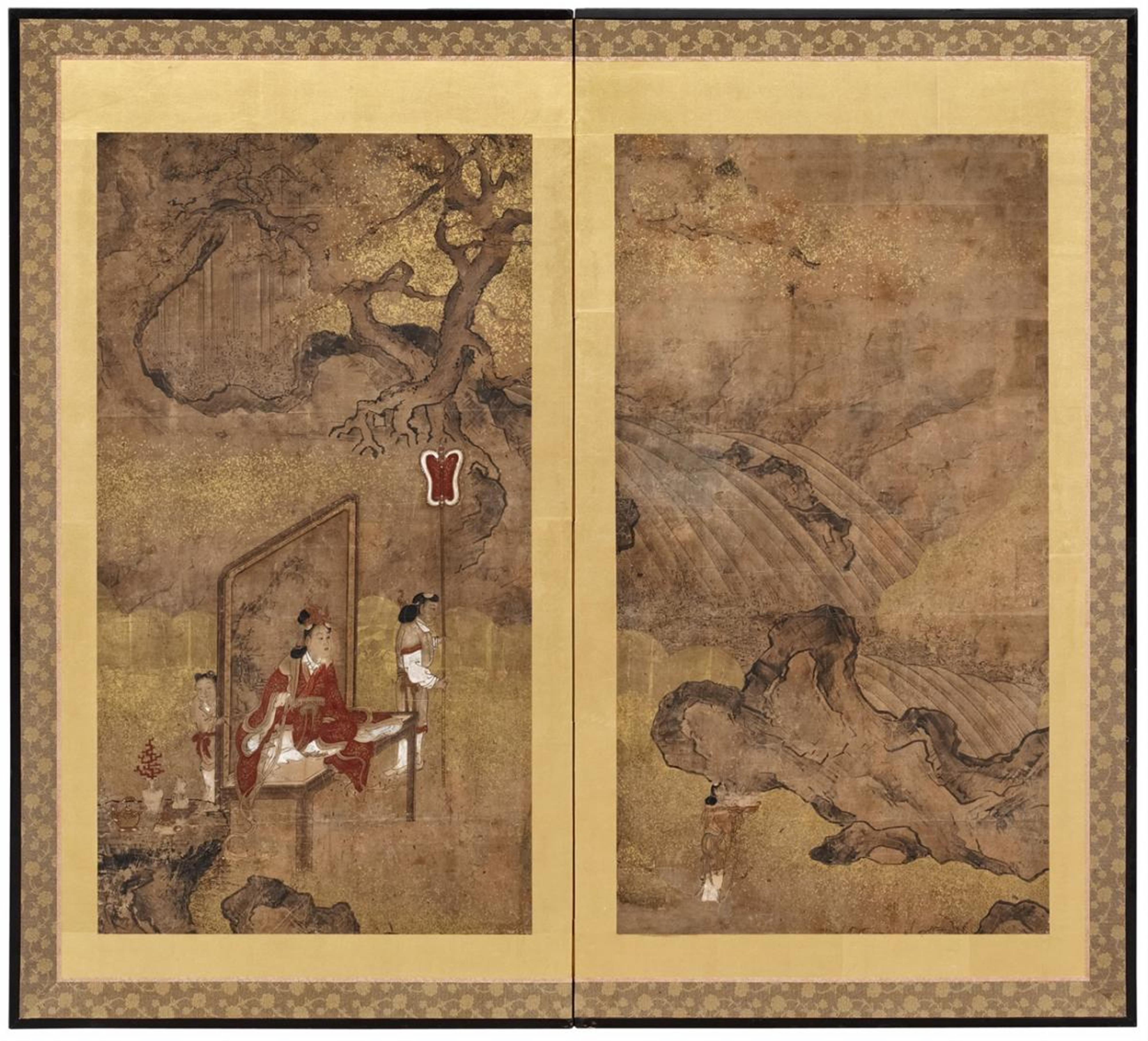 A two-panel screen by an anonymous painter of the Kano school. 18th century - image-1