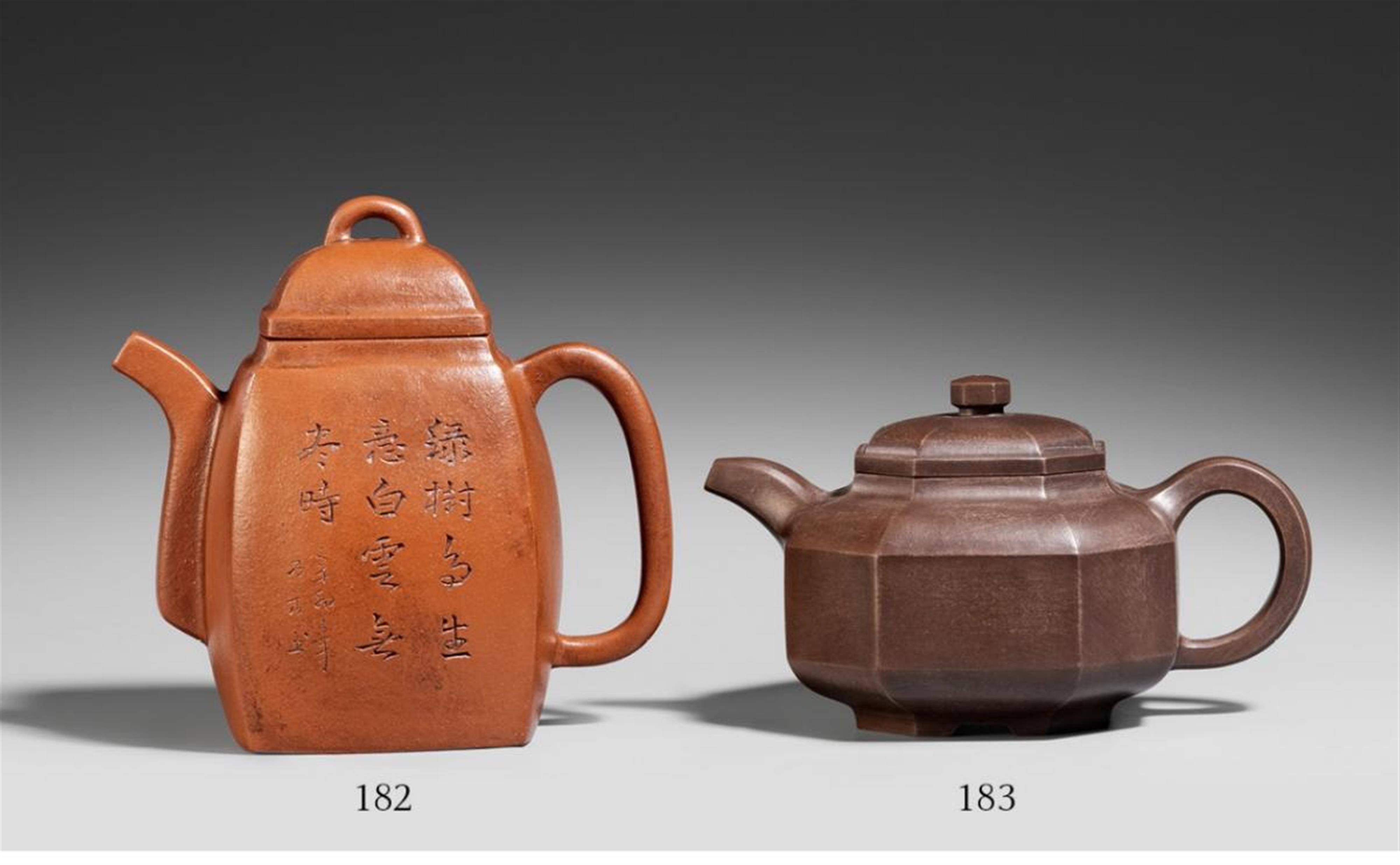 A square section Yixing teapot with engraved landscape - image-1