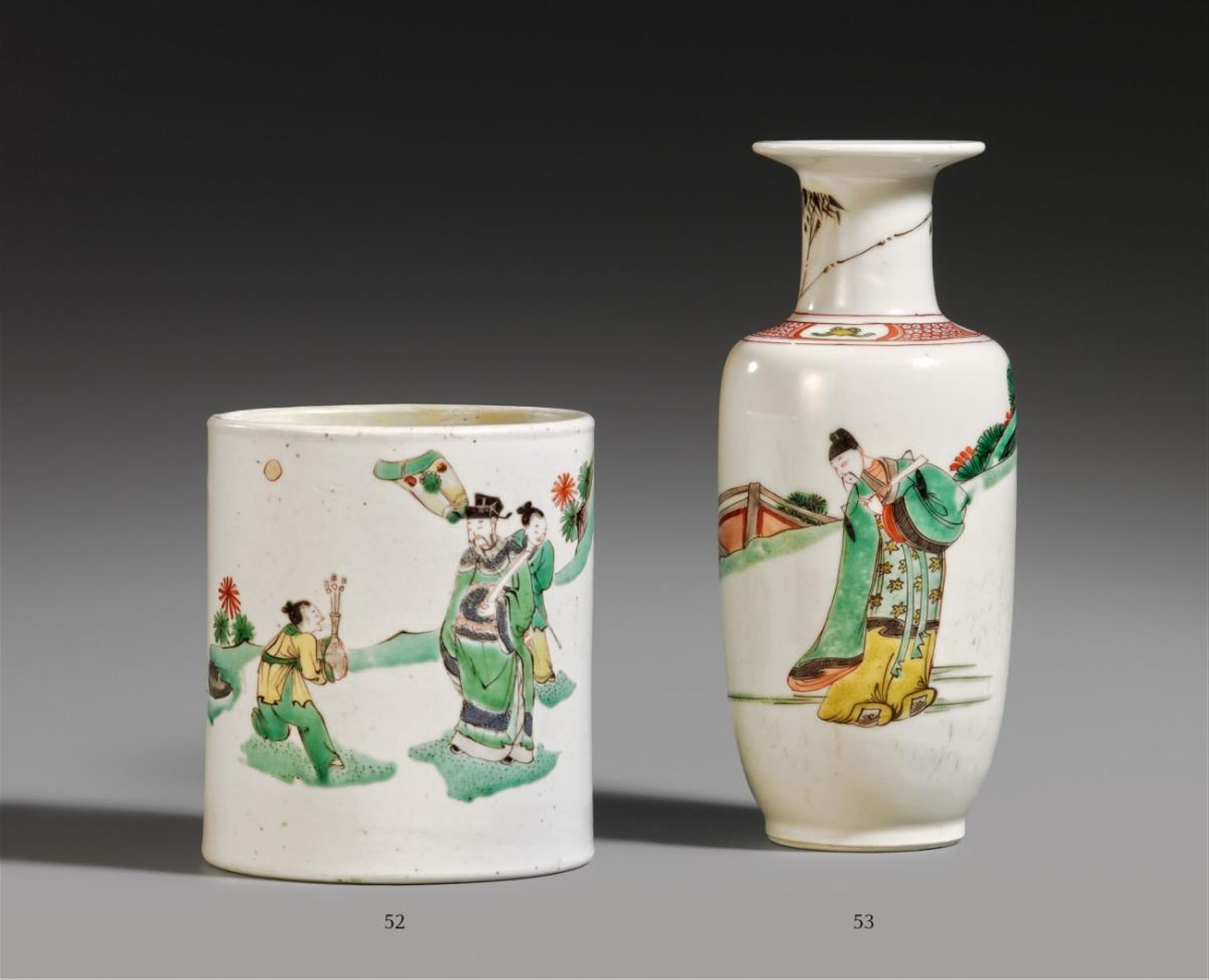 A famille verte rouleau vase. Kangxi period (1662-1722) - image-1