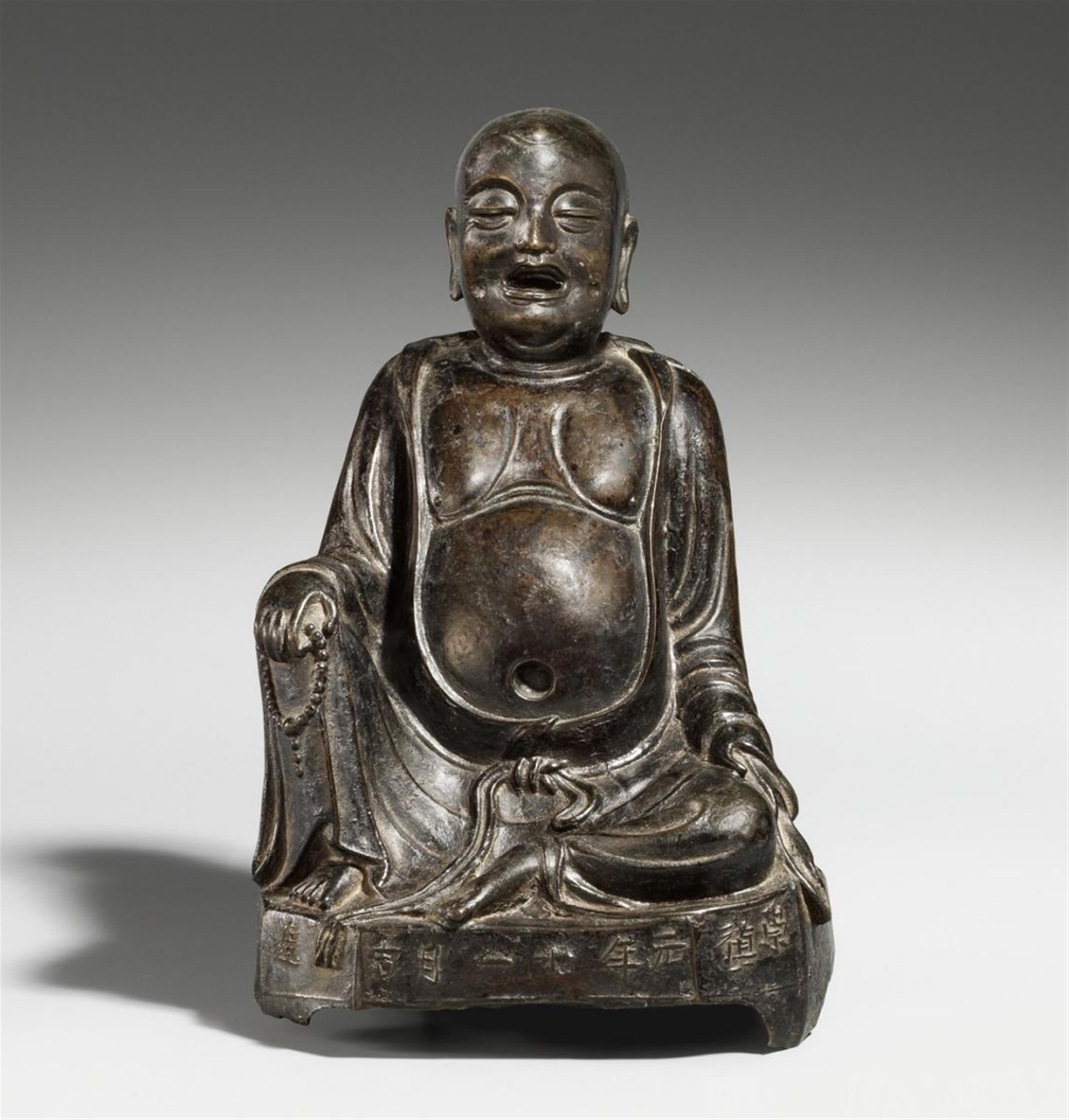 A bronze figure of Milefo, also called Budai. Dated 1636 - image-1