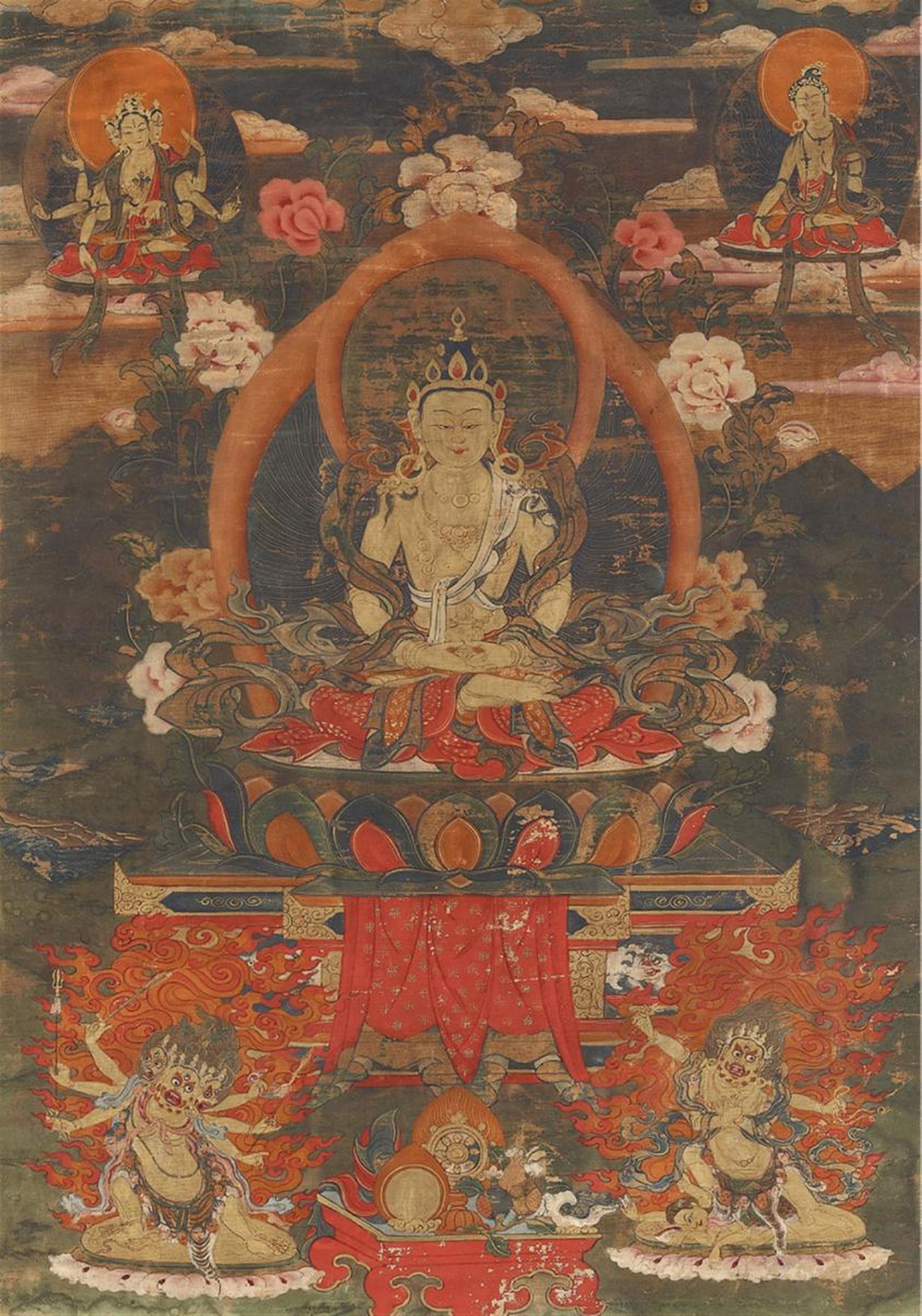 A Tibetan thangka of Amitayus. Gouache and gold paint on cloth. 18th century - image-2