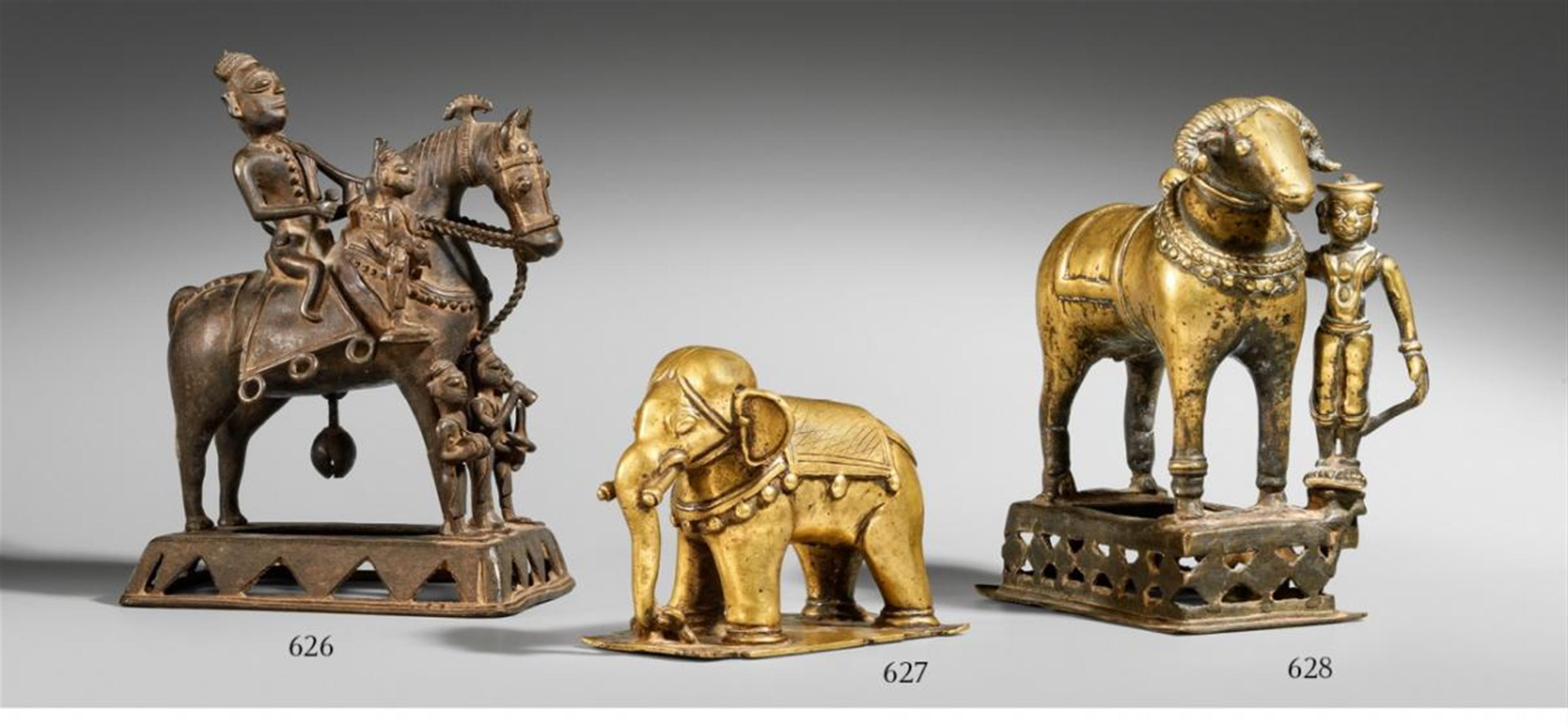 A Maharashtra brass figure of a ram and an attendant. 18th/19th century - image-1