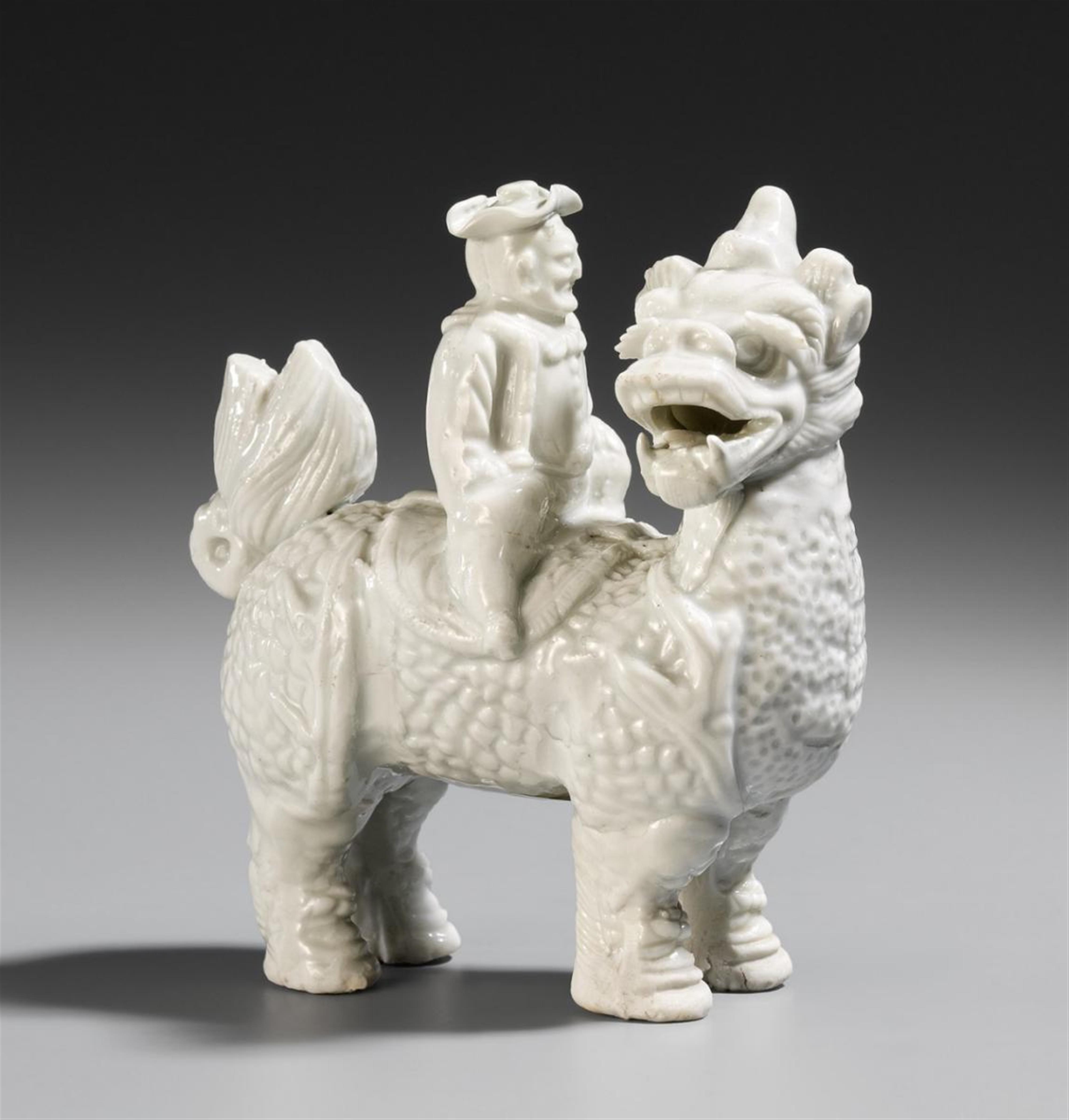 A blanc-de-Chine figure of a Dutchman riding the mythical qilin. Dehua. 18th century - image-1