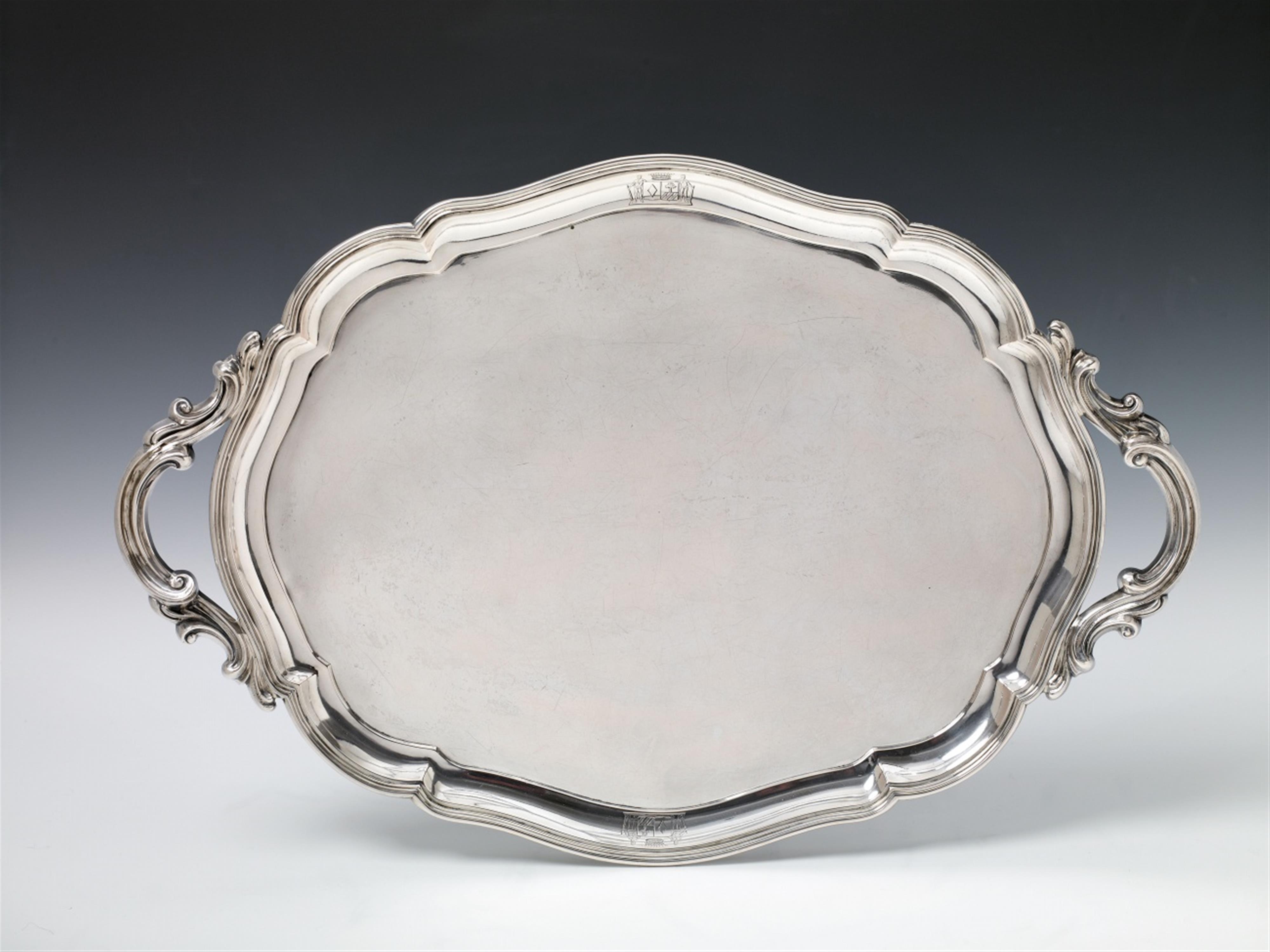 A Berlin silver tray made for the Dukes of Schwerin. Engraved with the arms of alliance of the Dukes of Schwerin and the Brandt von Landau family. Marks of Johann Christoph Demessieur, 1855. - image-1