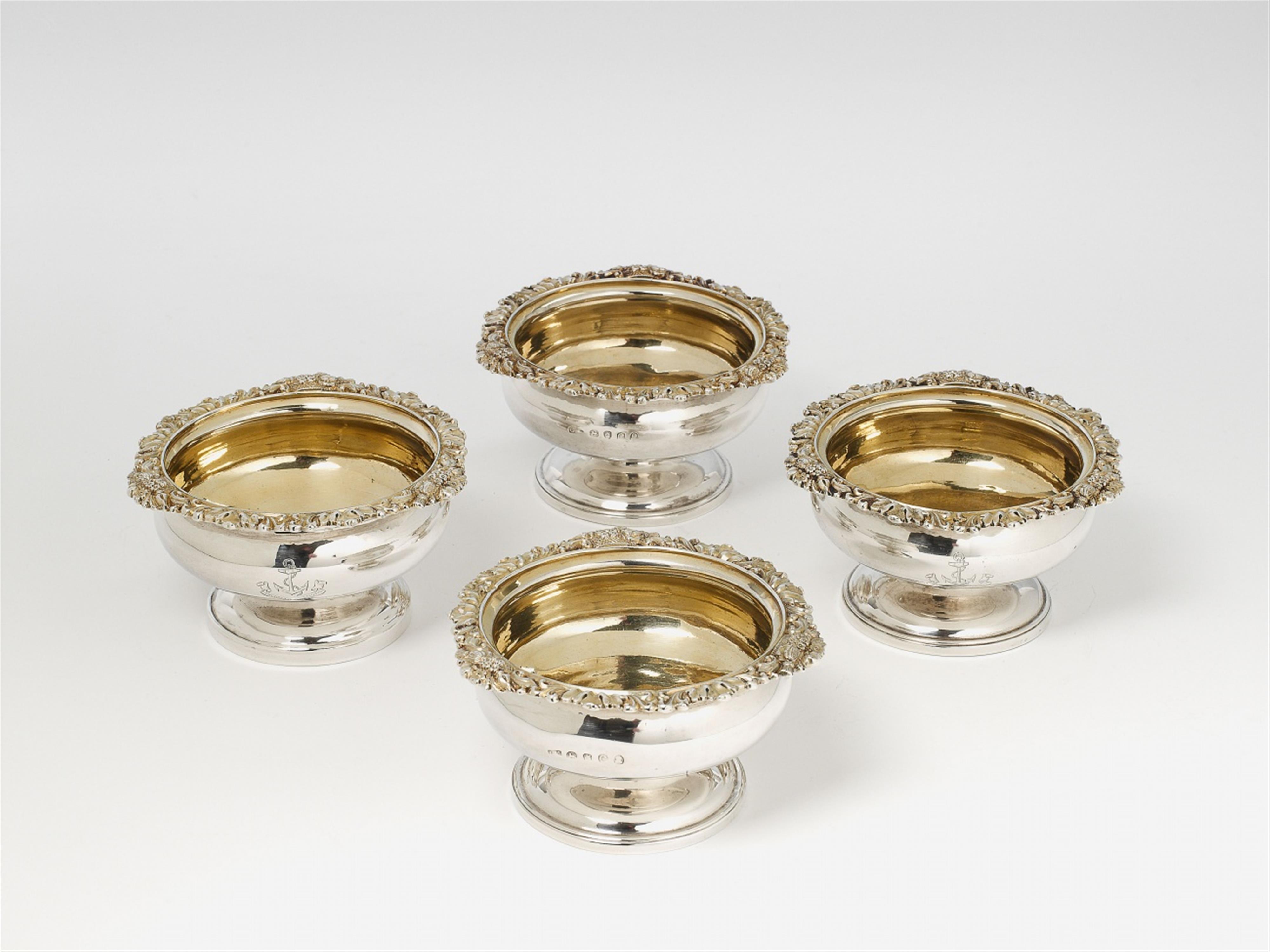 Four George III London silver partially gilt salts. Engraved with crest and motto "ANCHORA CERTA SALUTIS". Marks of George Knight, 1818. - image-2