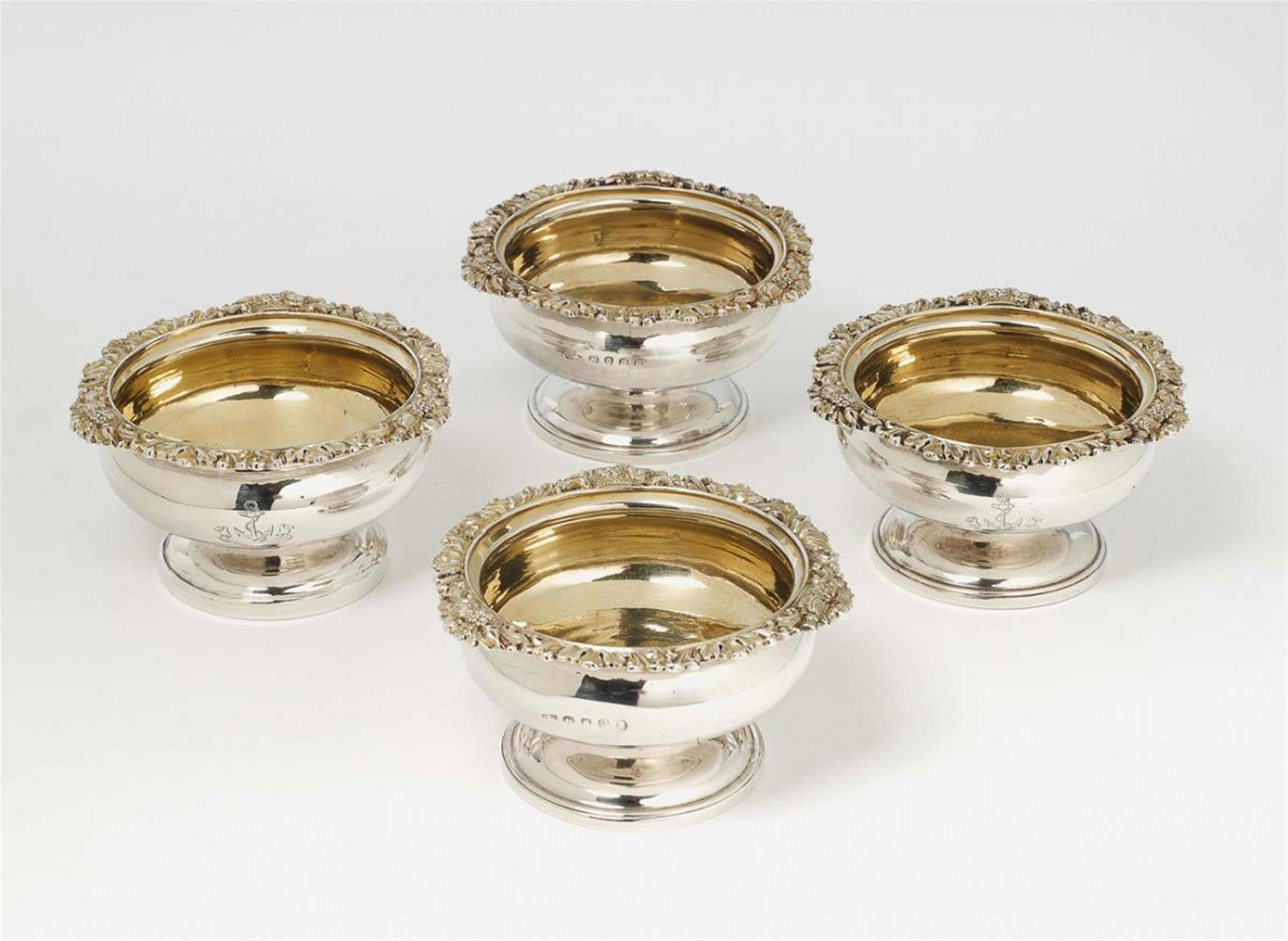 Four George III London silver partially gilt salts. Engraved with crest and motto "ANCHORA CERTA SALUTIS". Marks of George Knight, 1818. - image-1