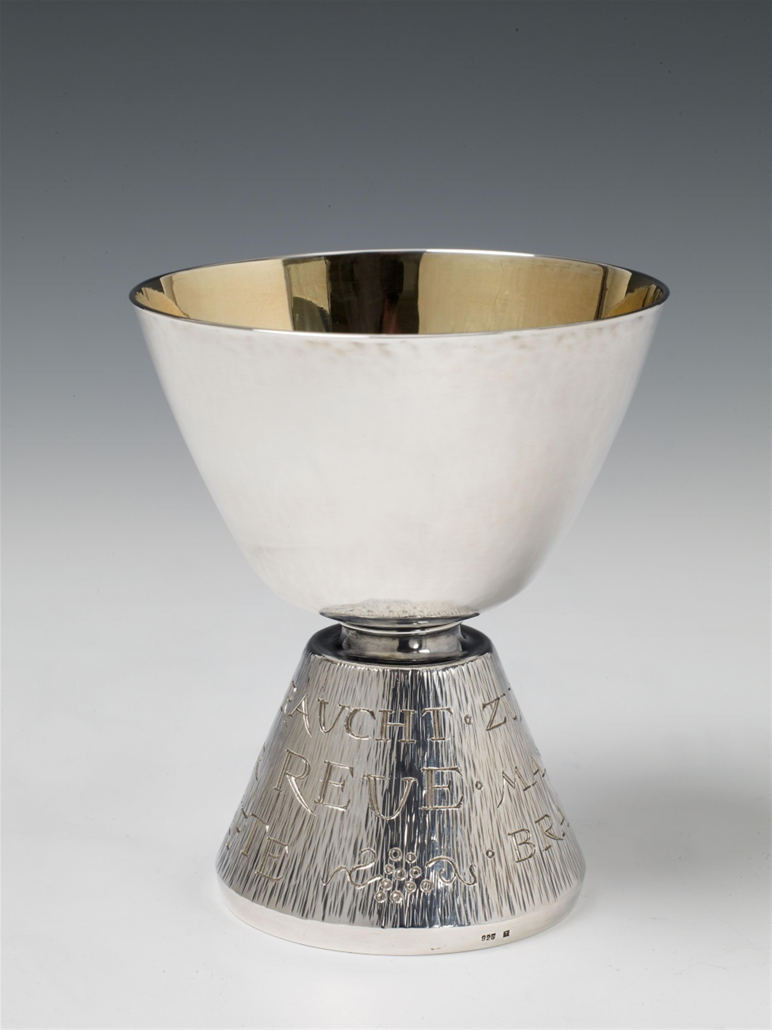 A Cologne silver interior gilt beaker. Inscribed with a German drinking toast. Marks of Wilhelm Nagel, 1970s. - image-1