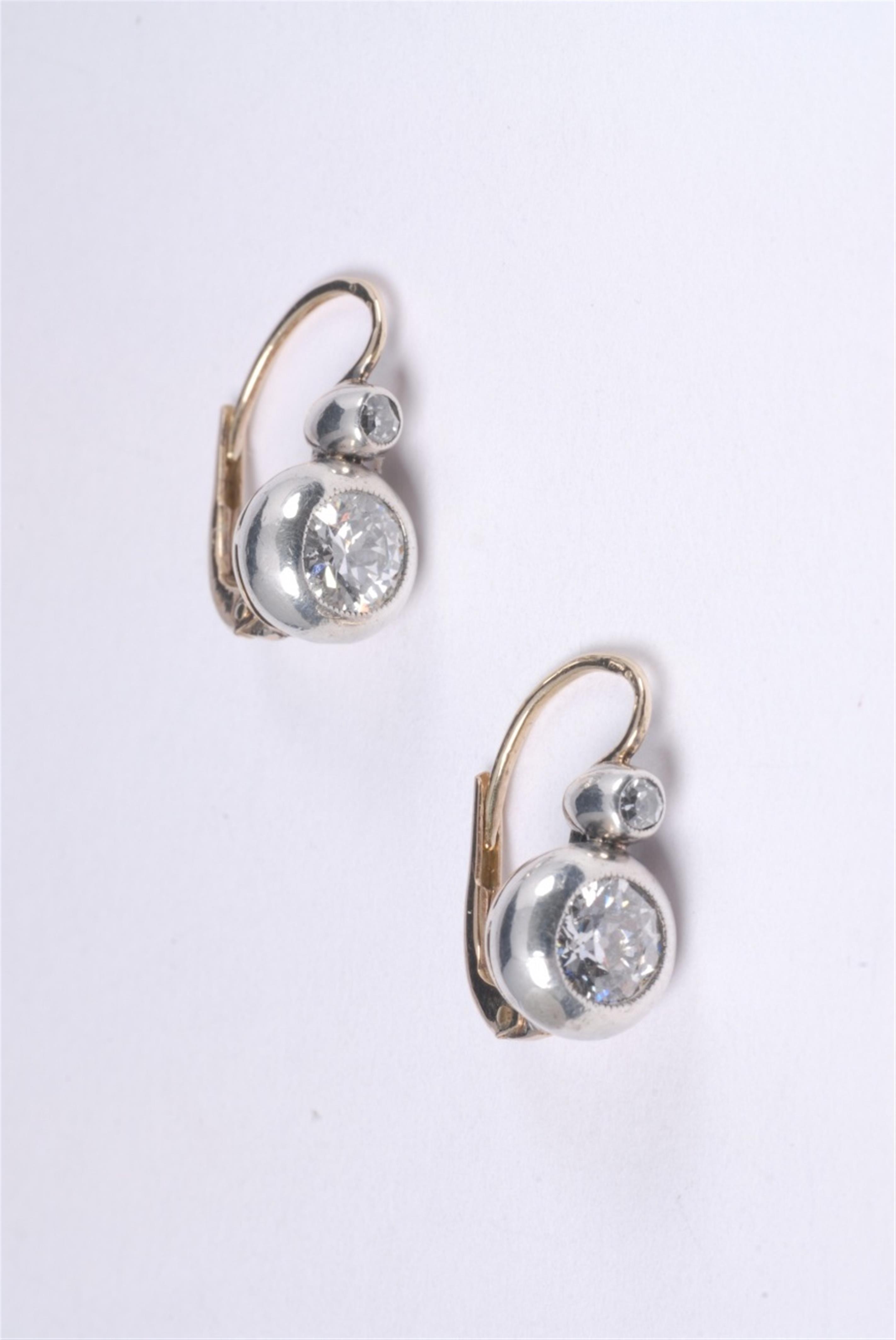 A pair of silver, 14k gold and diamond belle epoque earrings. - image-1