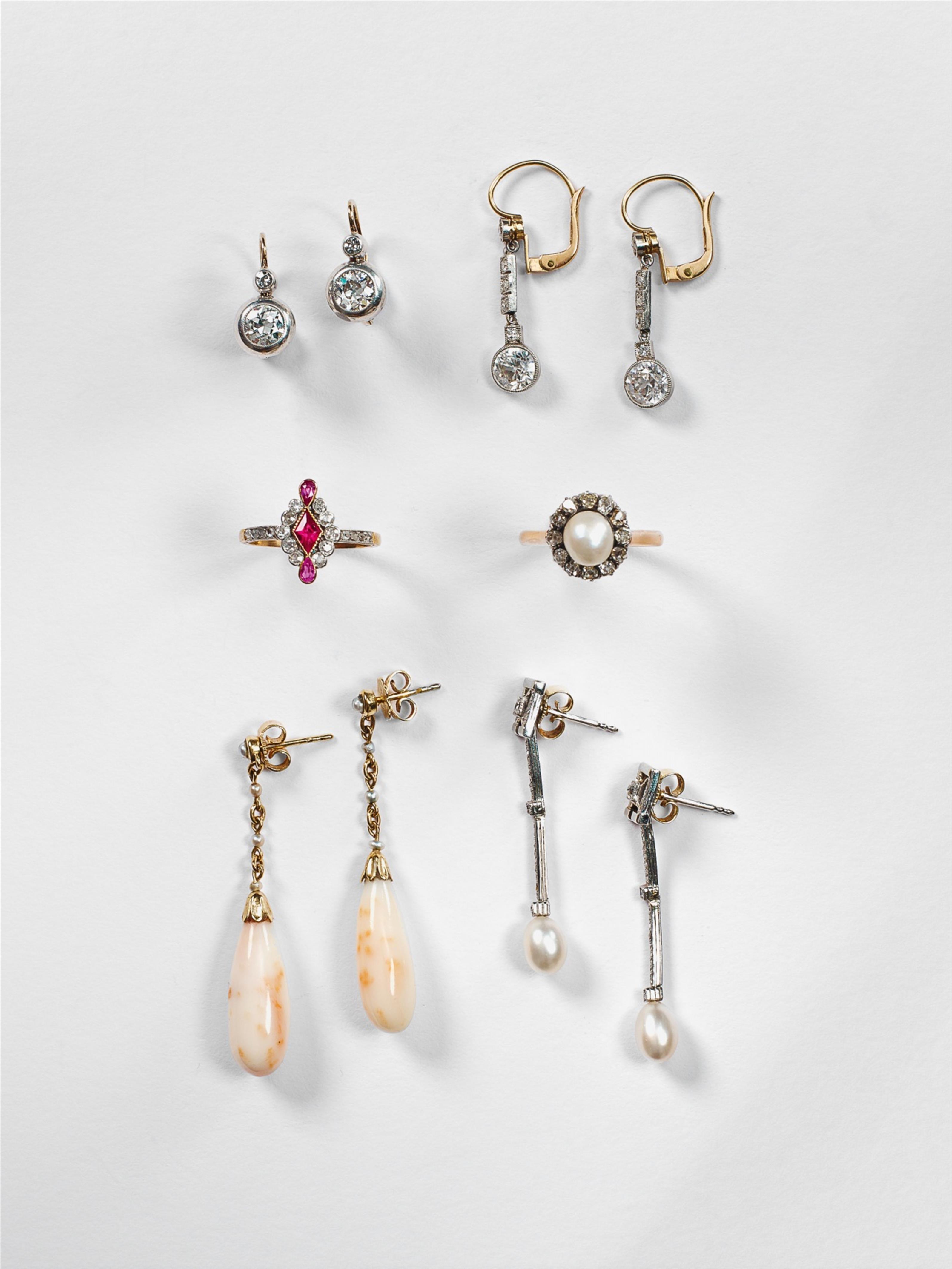 A pair of 18k white gold belle epoque pendant earrings - image-2