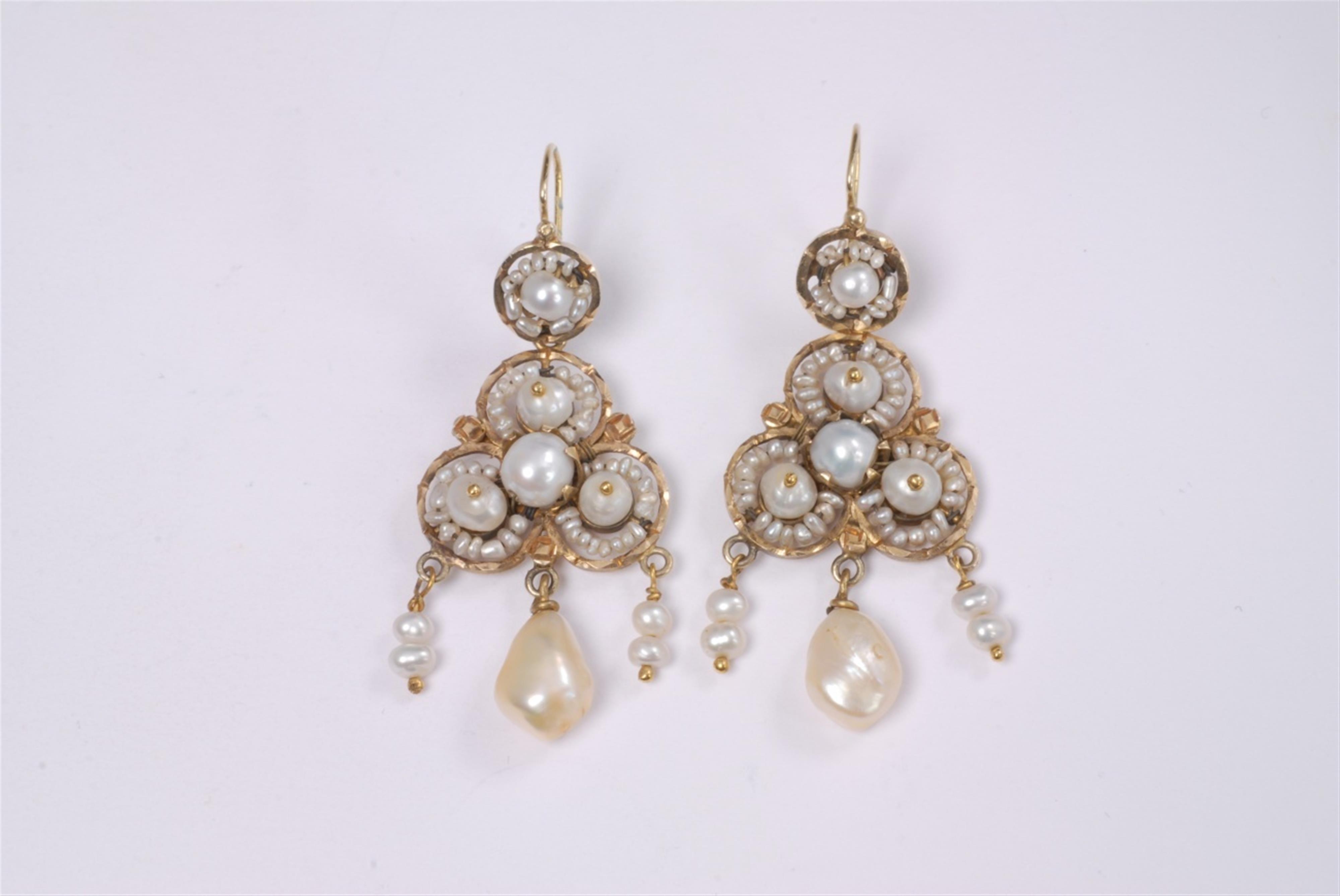 A pair of Sicilian 18k gold and pearl pendant earrings - image-1