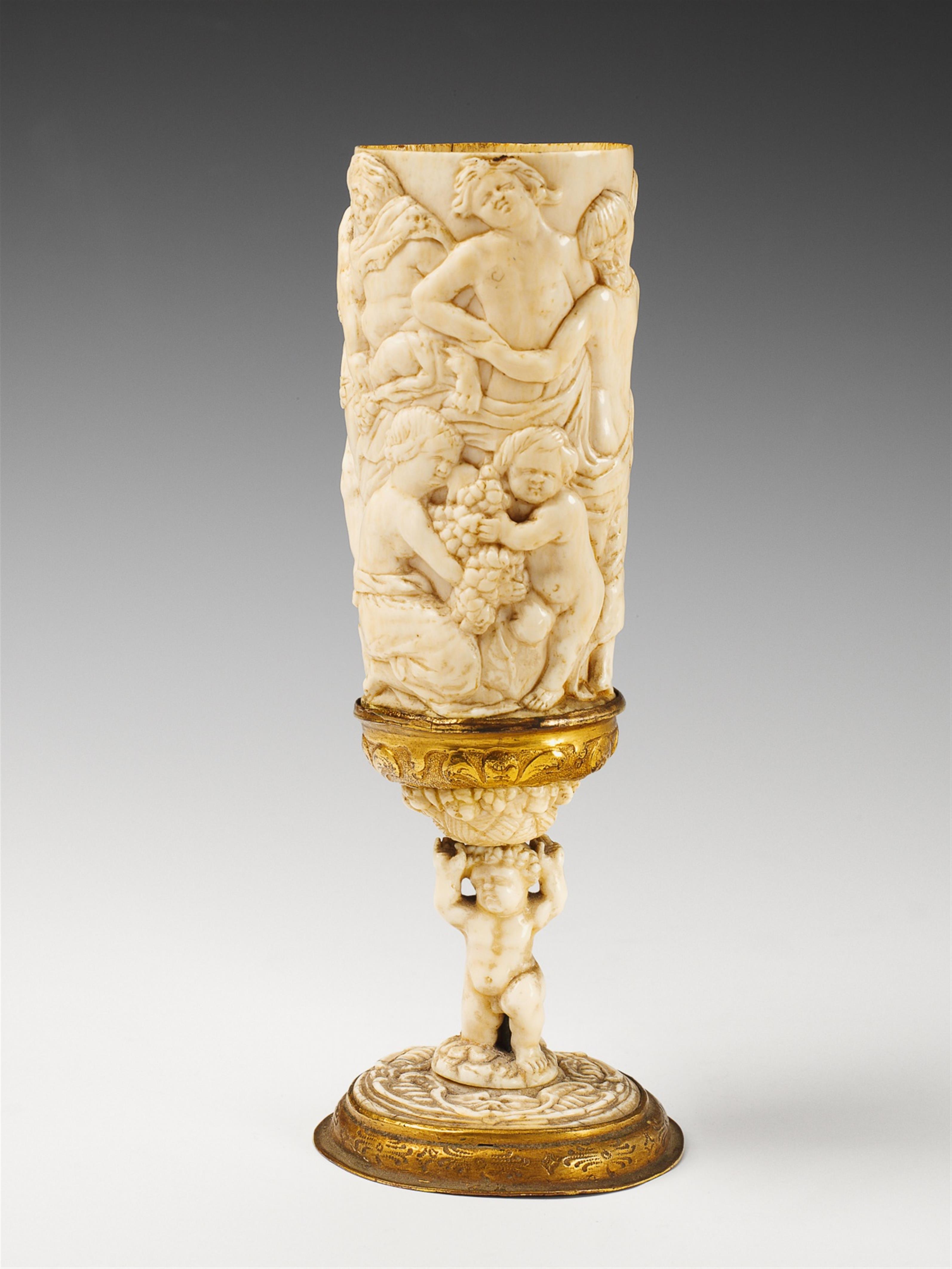 A German baroque gilt copper-mounted carved ivory chalice. - image-1