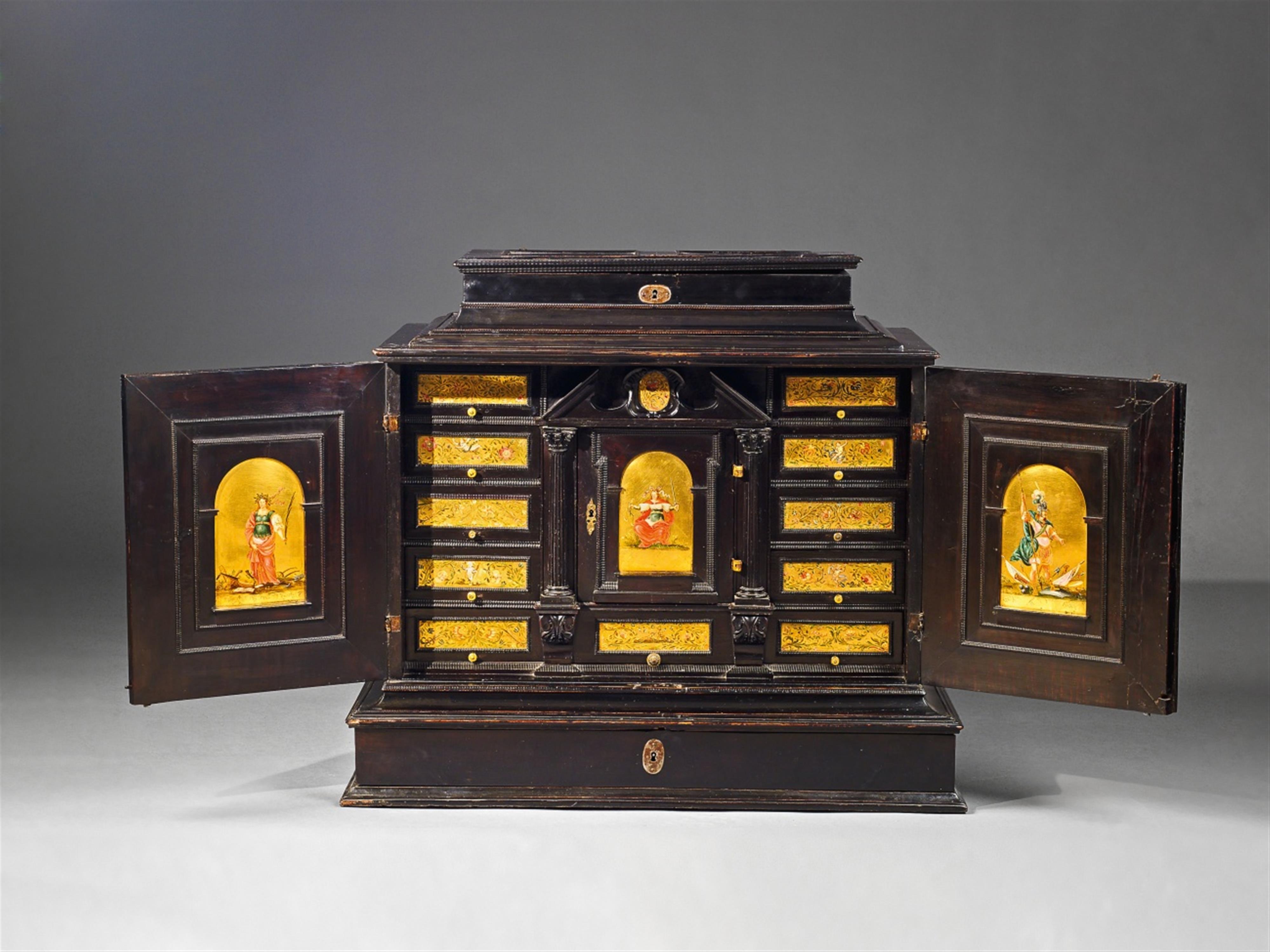 A Flemish ebony cabinet with painted decor. - image-1