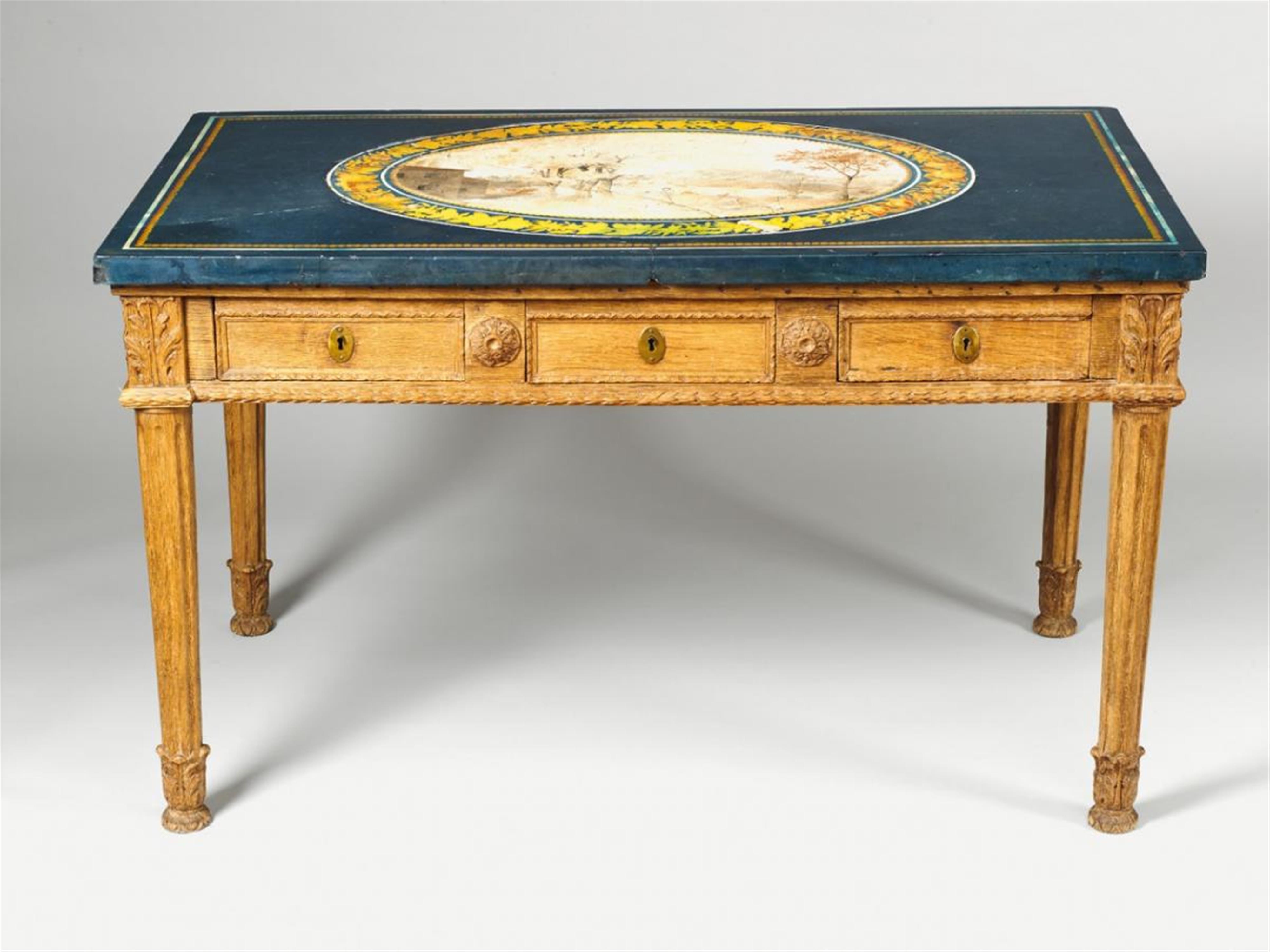 A neoclassical carved oak and scagliola gaming table. - image-1