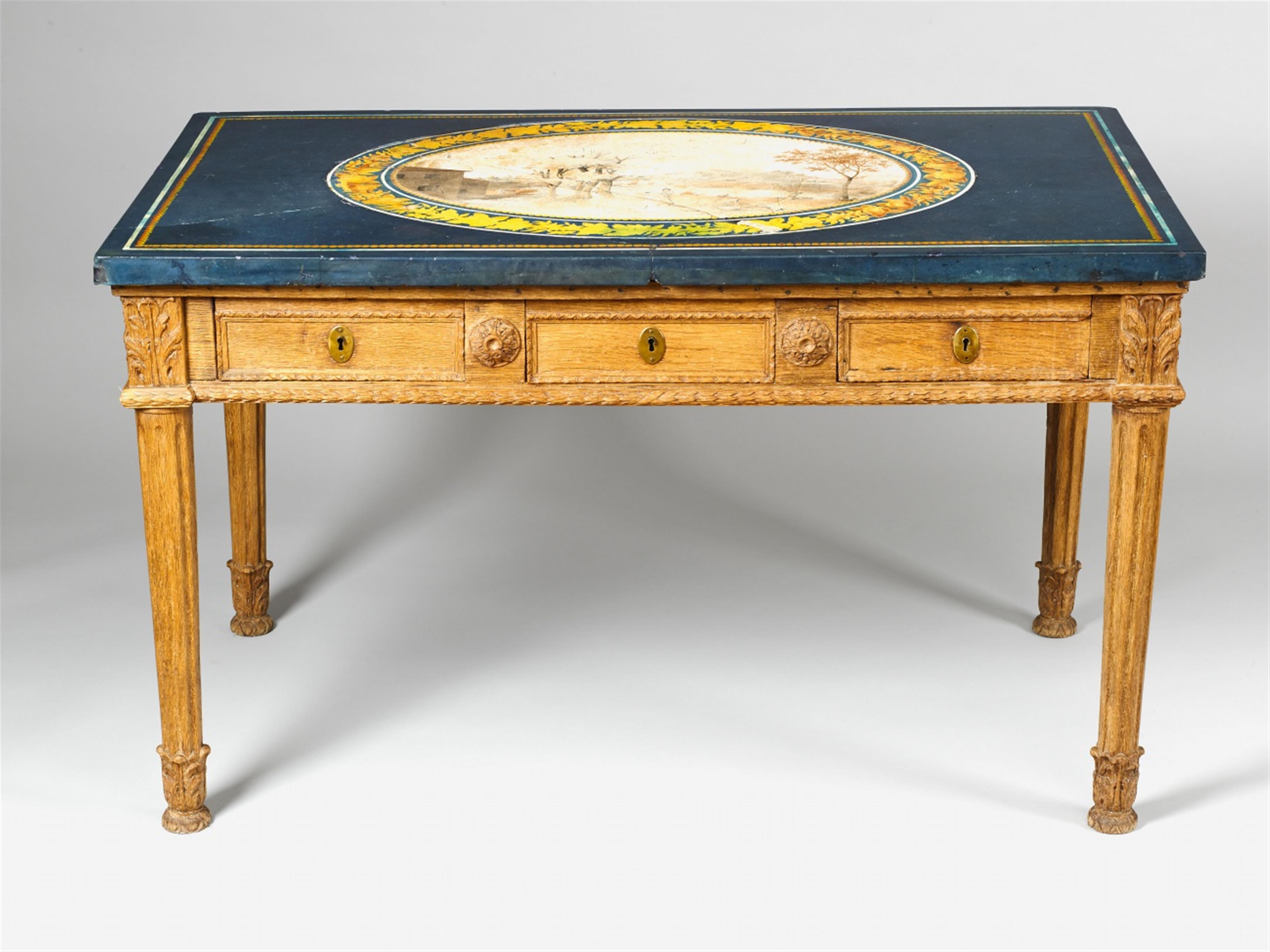 A neoclassical carved oak and scagliola gaming table. - image-2