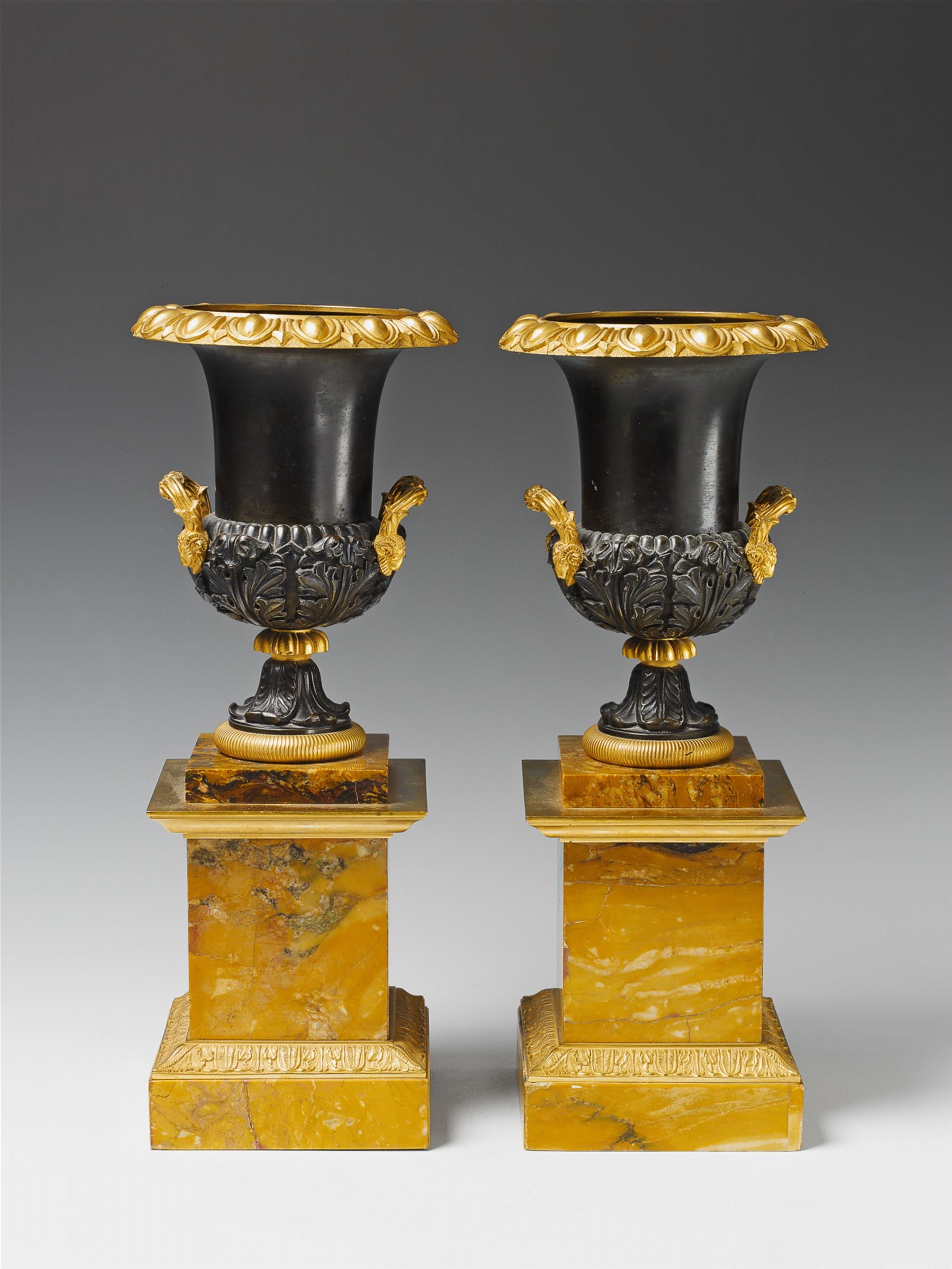 A pair of small Italian bronze krater-form vases. - image-1