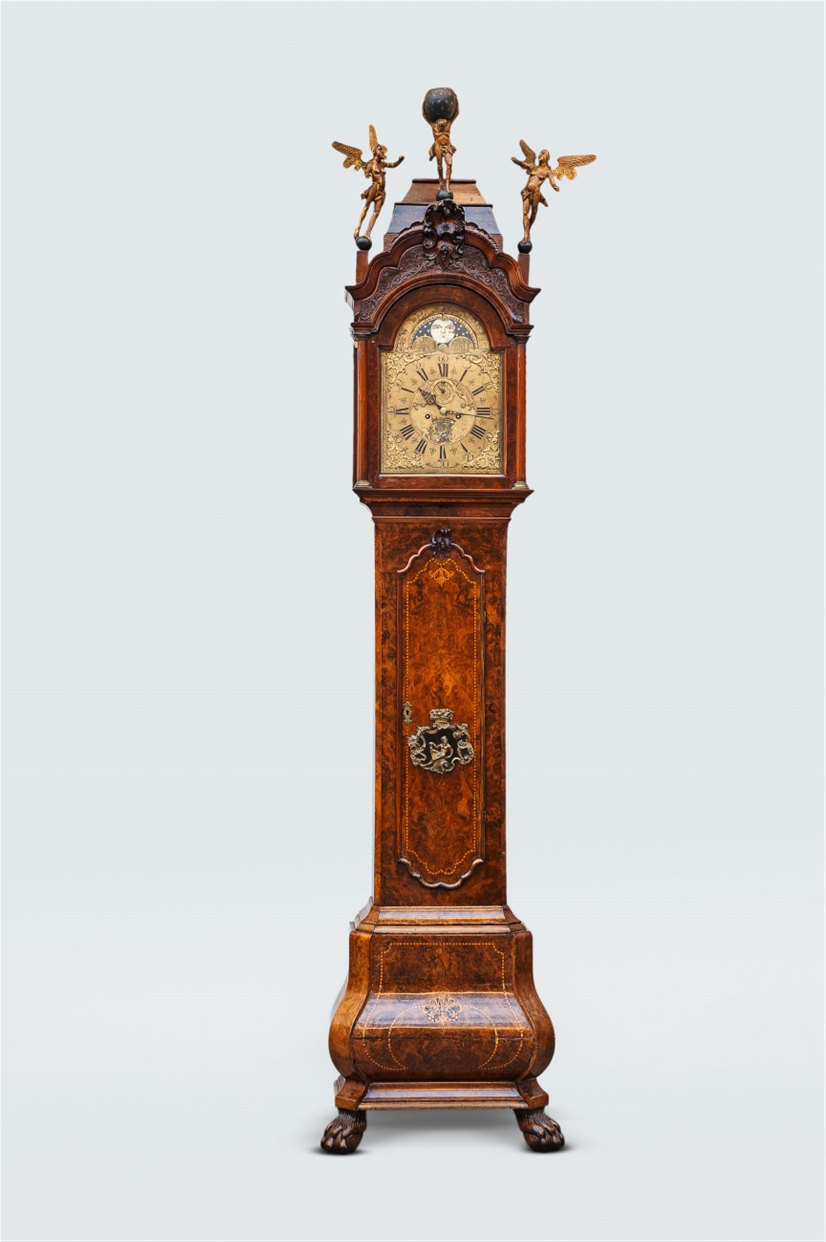An inlaid walnut Amsterdam grandfather clock. - image-1