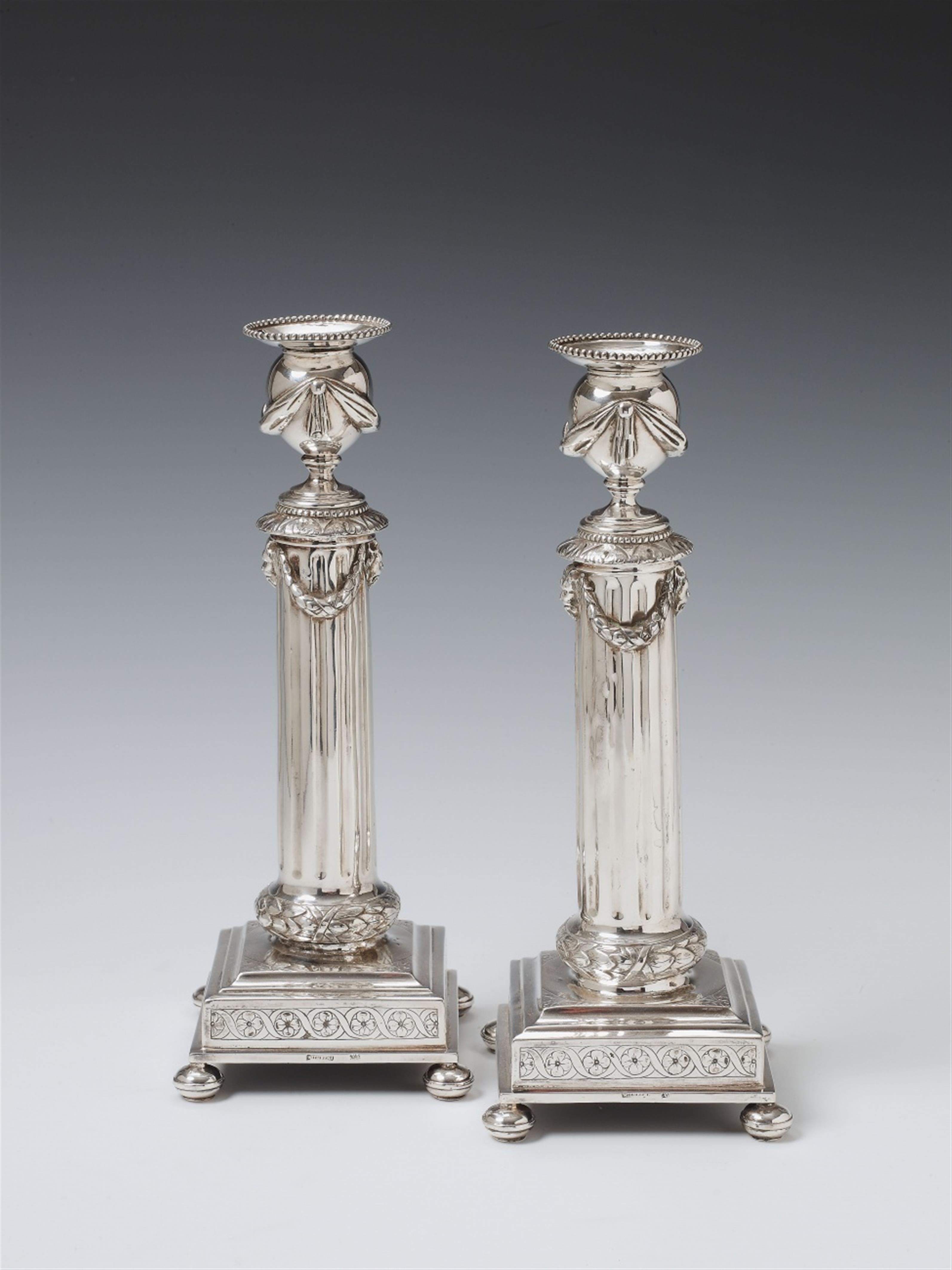 A pair of German silver Louis XVI candlesticks. The shafts filled. Maker's mark "WILHELMI", late 18th C. - image-1