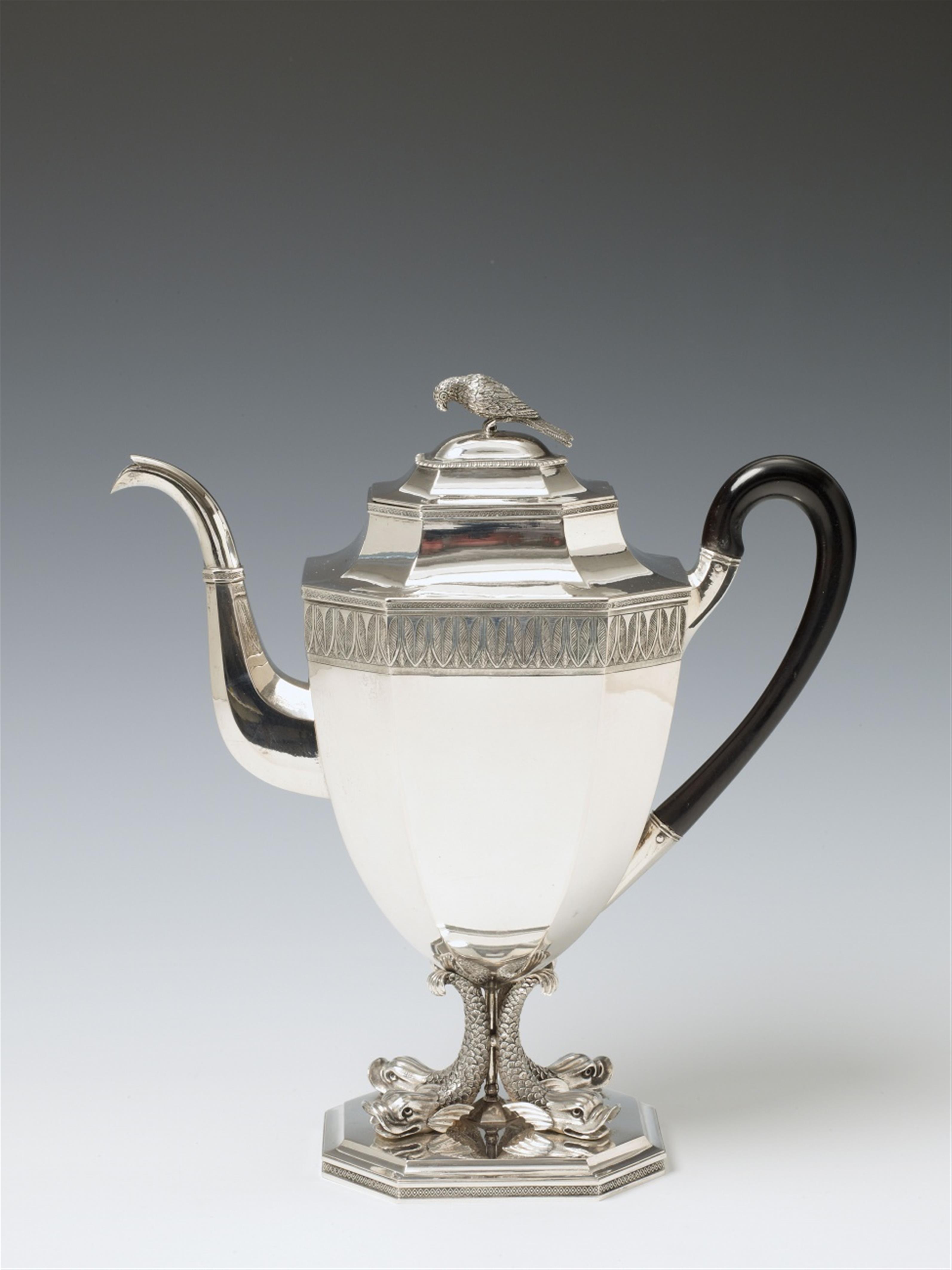 A neoclassical Hamburg silver coffee pot. The handle of wood. Marks of Caspar Jacob Brahmfeld, 1808 - 16. - image-1