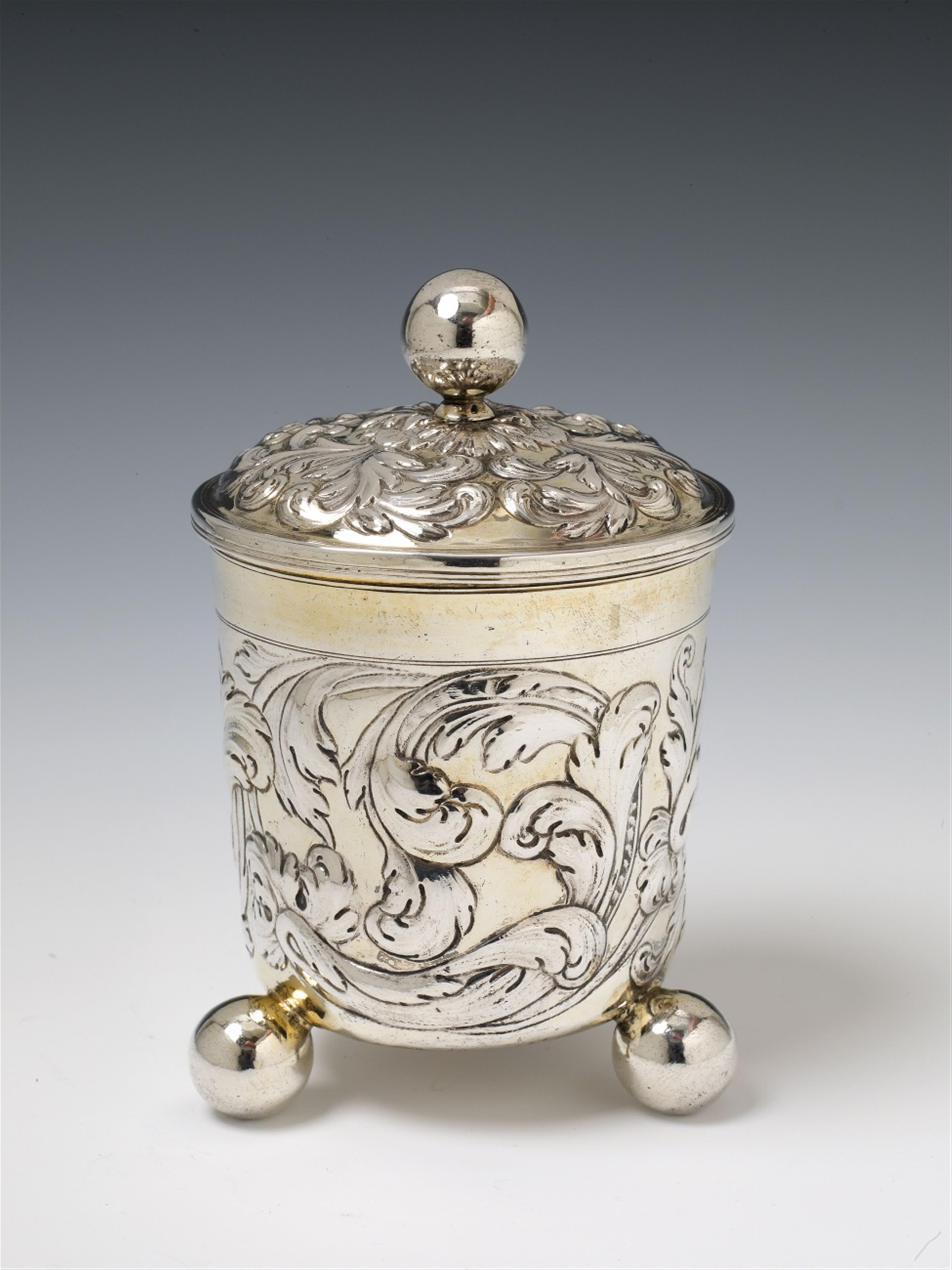 An Augsburg silver gilt covered beaker. Marks of Adolf Gaap, 1681 - 85. - image-1