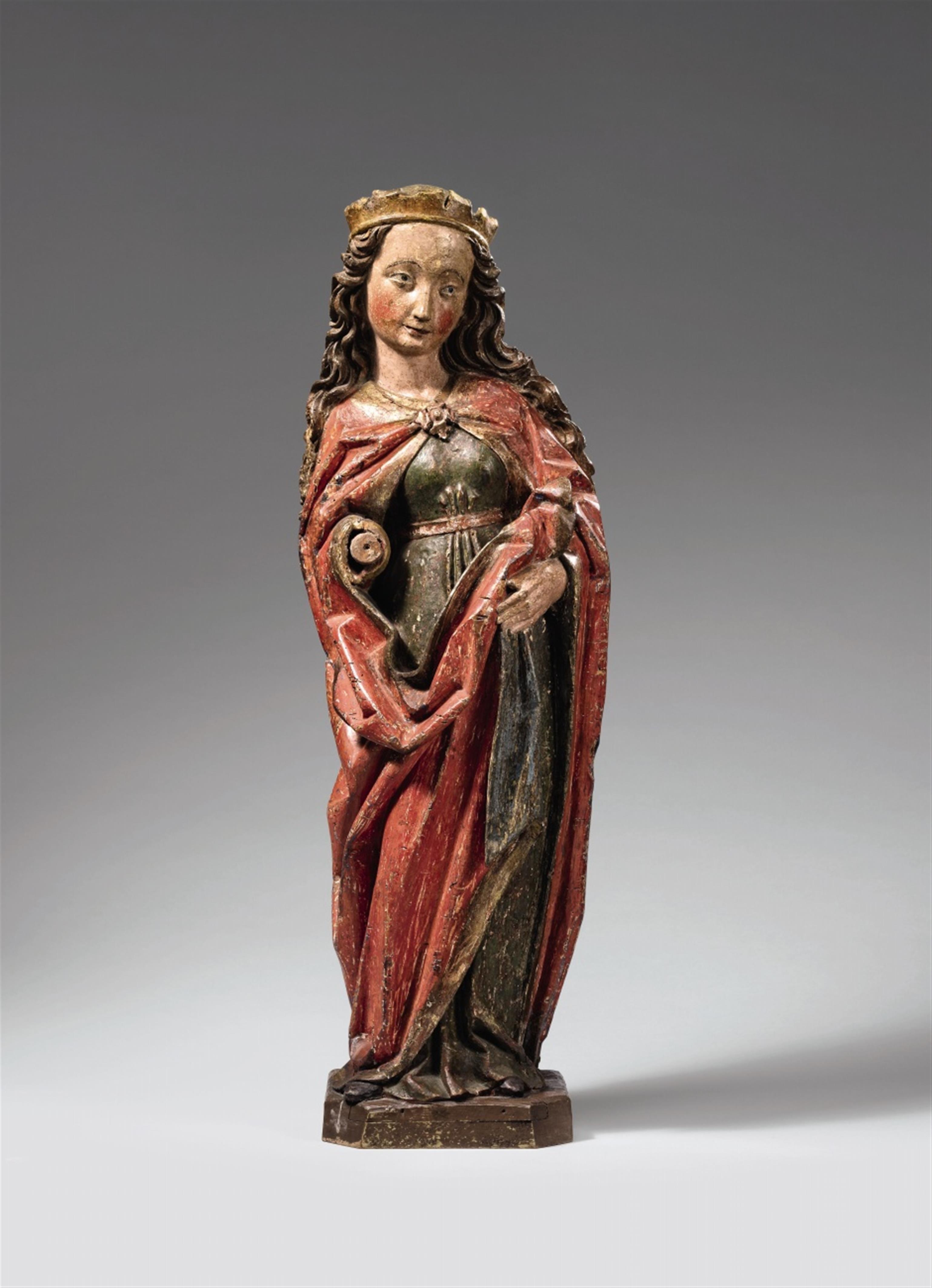 Probably Central Rhine Region ca. 1470/1480 - A Central Rhenish carved wooden figure of a crowned female saint, ca. 1470/80. - image-1