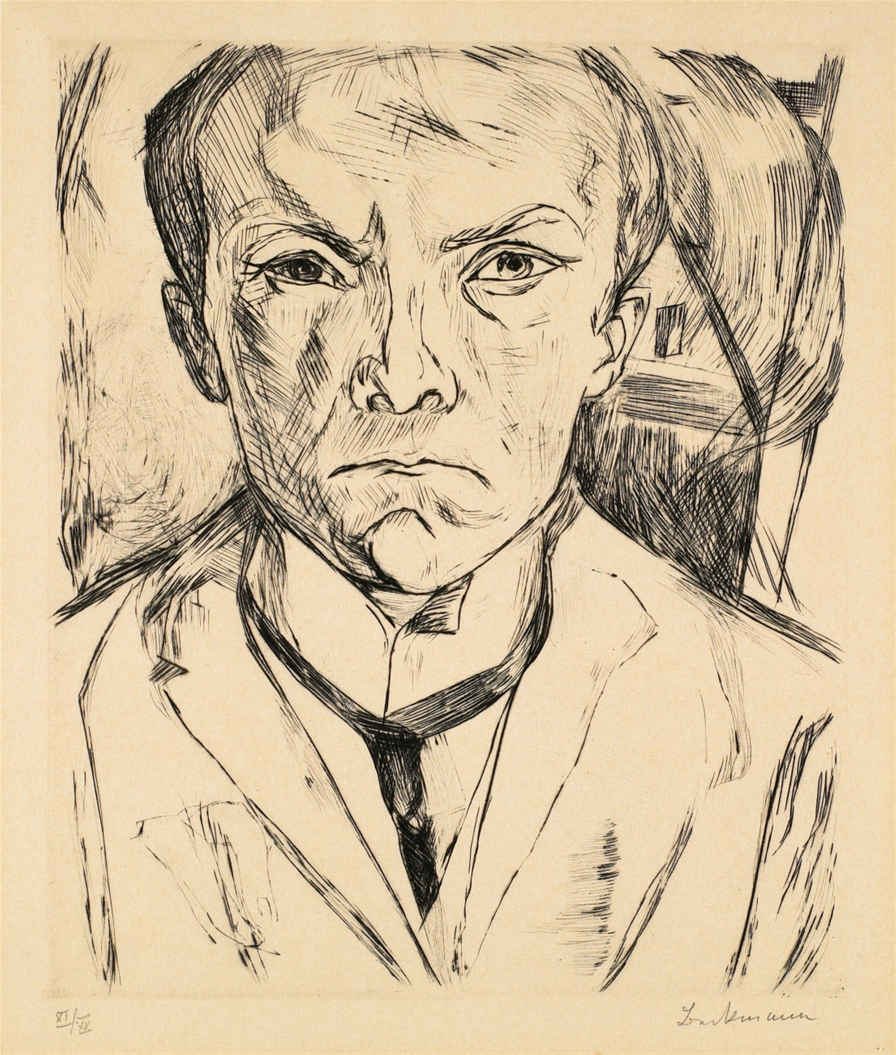 Max Beckmann - Selbstbildnis von vorn, im Hintergrund Hausgiebel - image-1