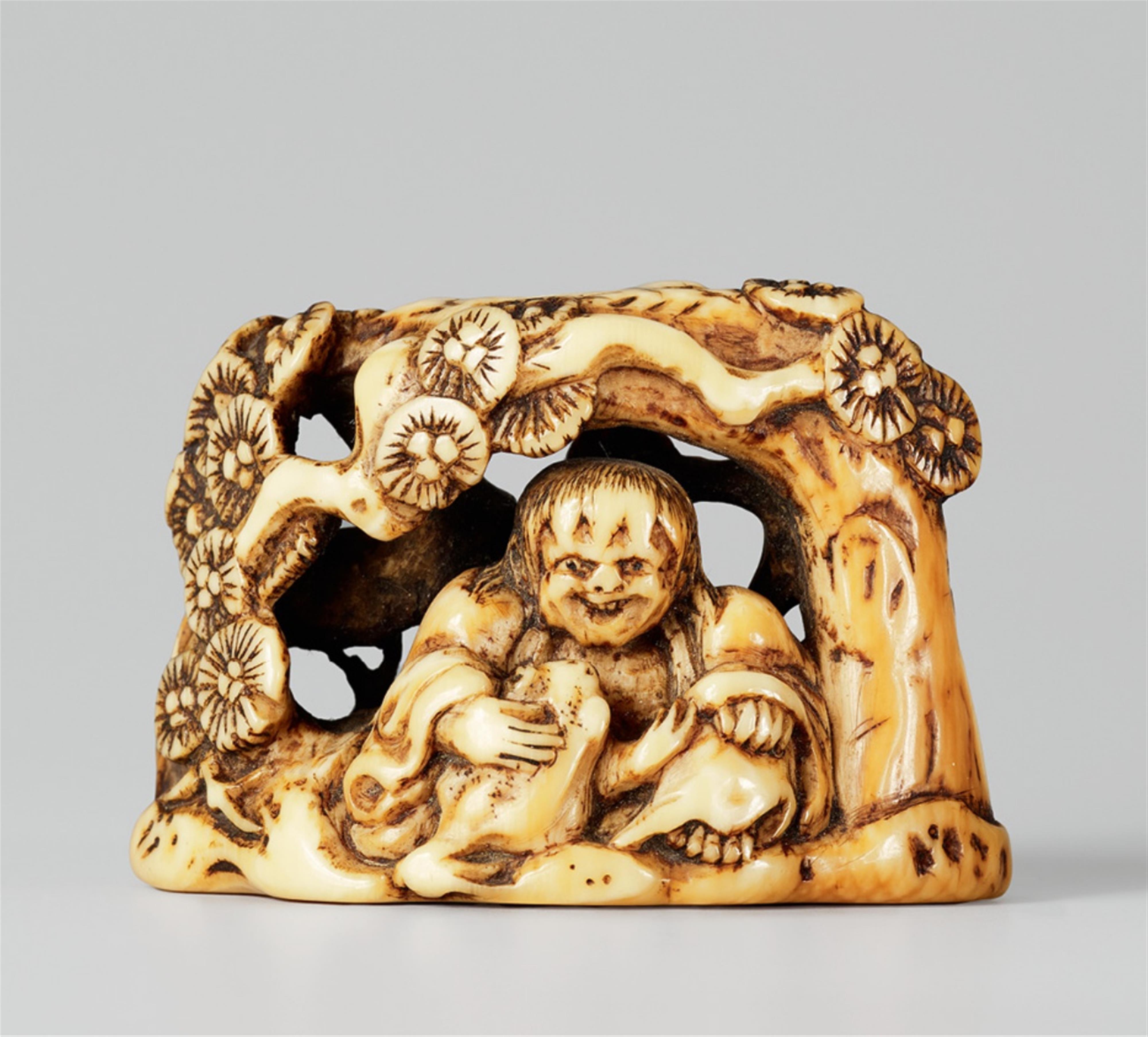 An ivory netsuke of a laughing Gama Sennin. 18th century - image-1