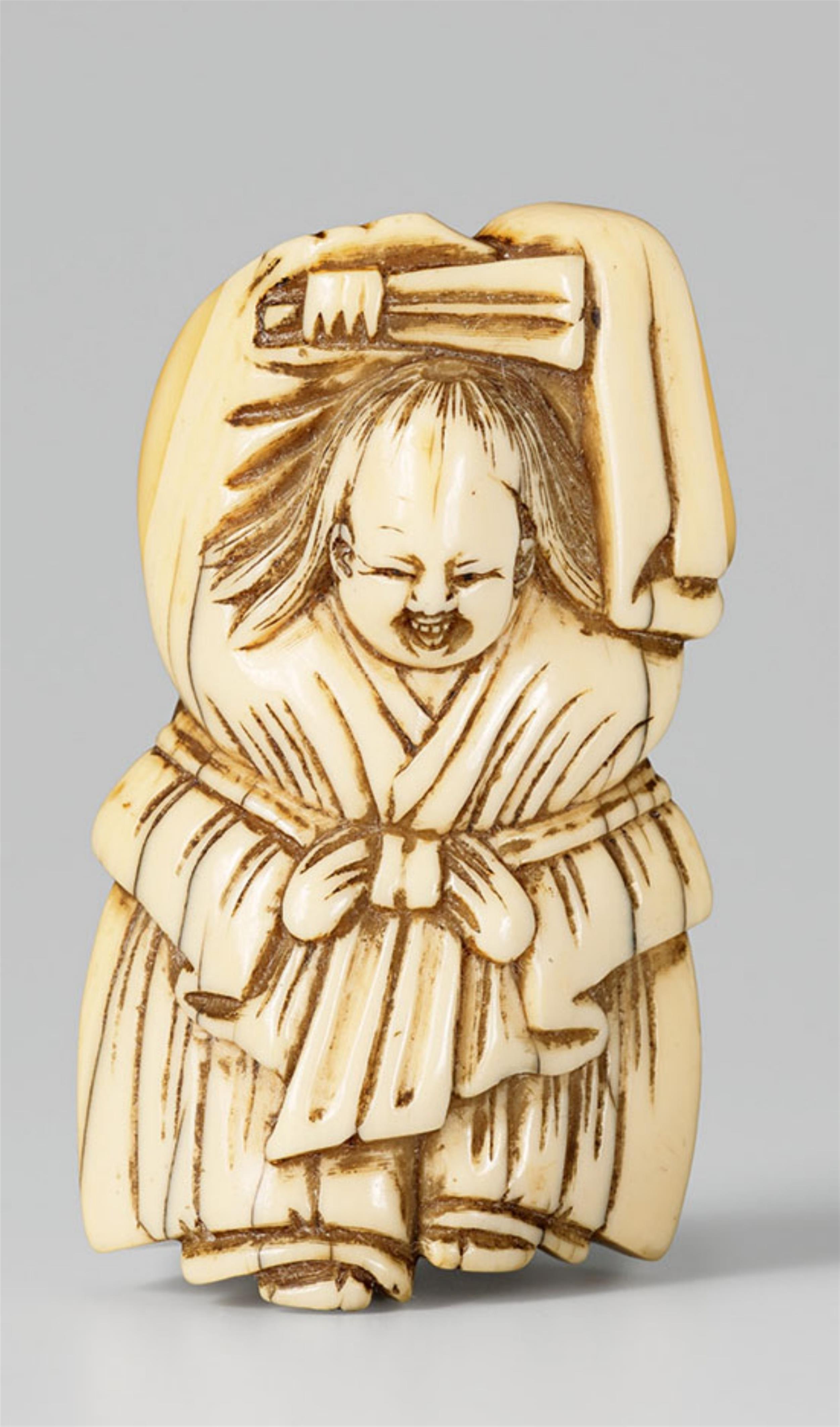 An ivory netsuke of a dancing shôjô. Early 19th century - image-1